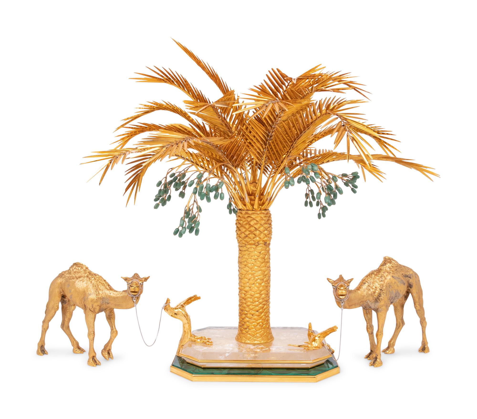 A Swiss Silver-Gilt, Malachite, Rock Crystal and Diamond Centerpiece Retailed by Asprey and Co.
