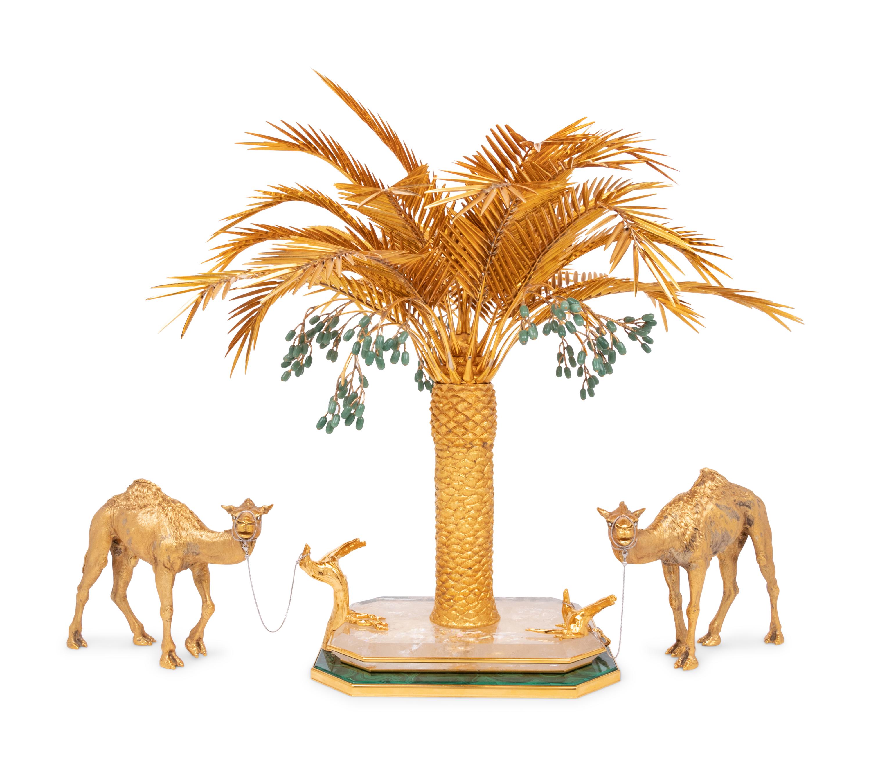 A Swiss Silver-Gilt, Malachite, Rock Crystal and Diamond Centerpiece Retailed by Asprey and Co.