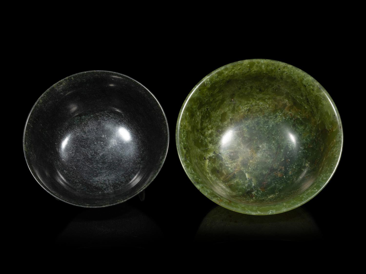 Two Chinese Spinach Jade Bowls