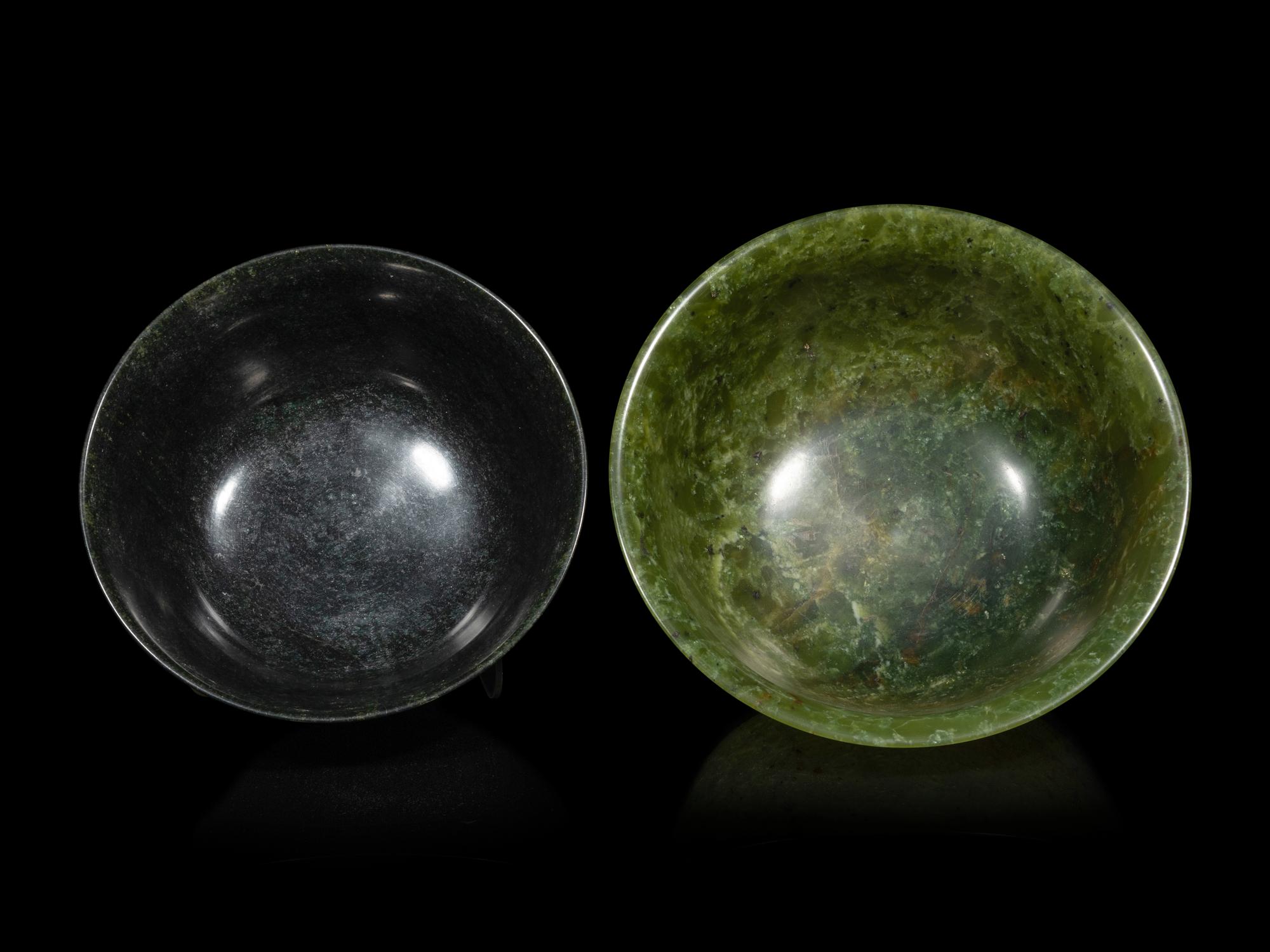 Two Chinese Spinach Jade Bowls
