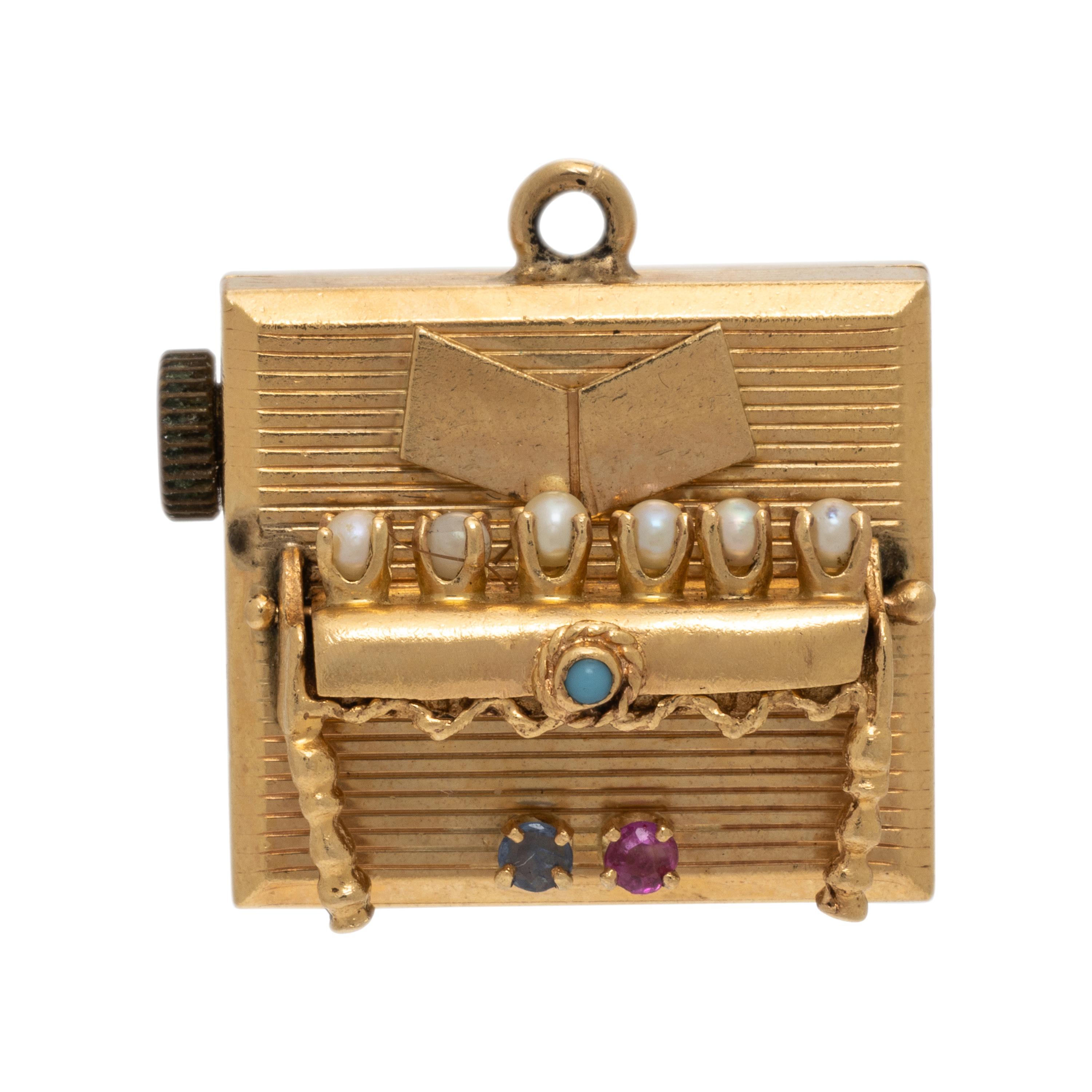 Multigem and Yellow Gold Music Box Charm