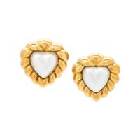 YELLOW GOLD AND CULTURED MABE PEARL HEART EARCLIPS