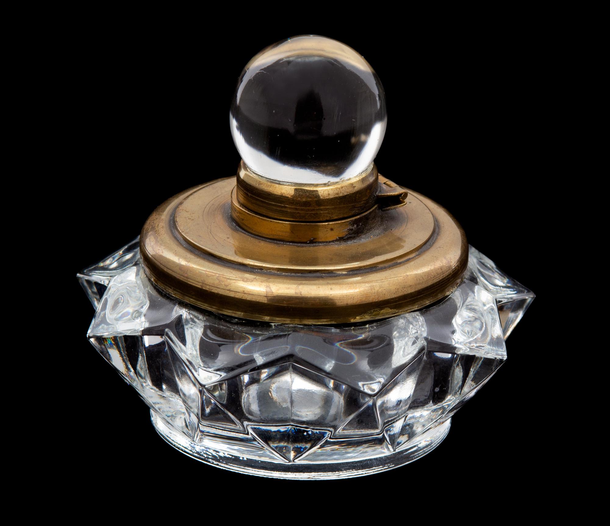 A Brass Mounted Glass Inkwell