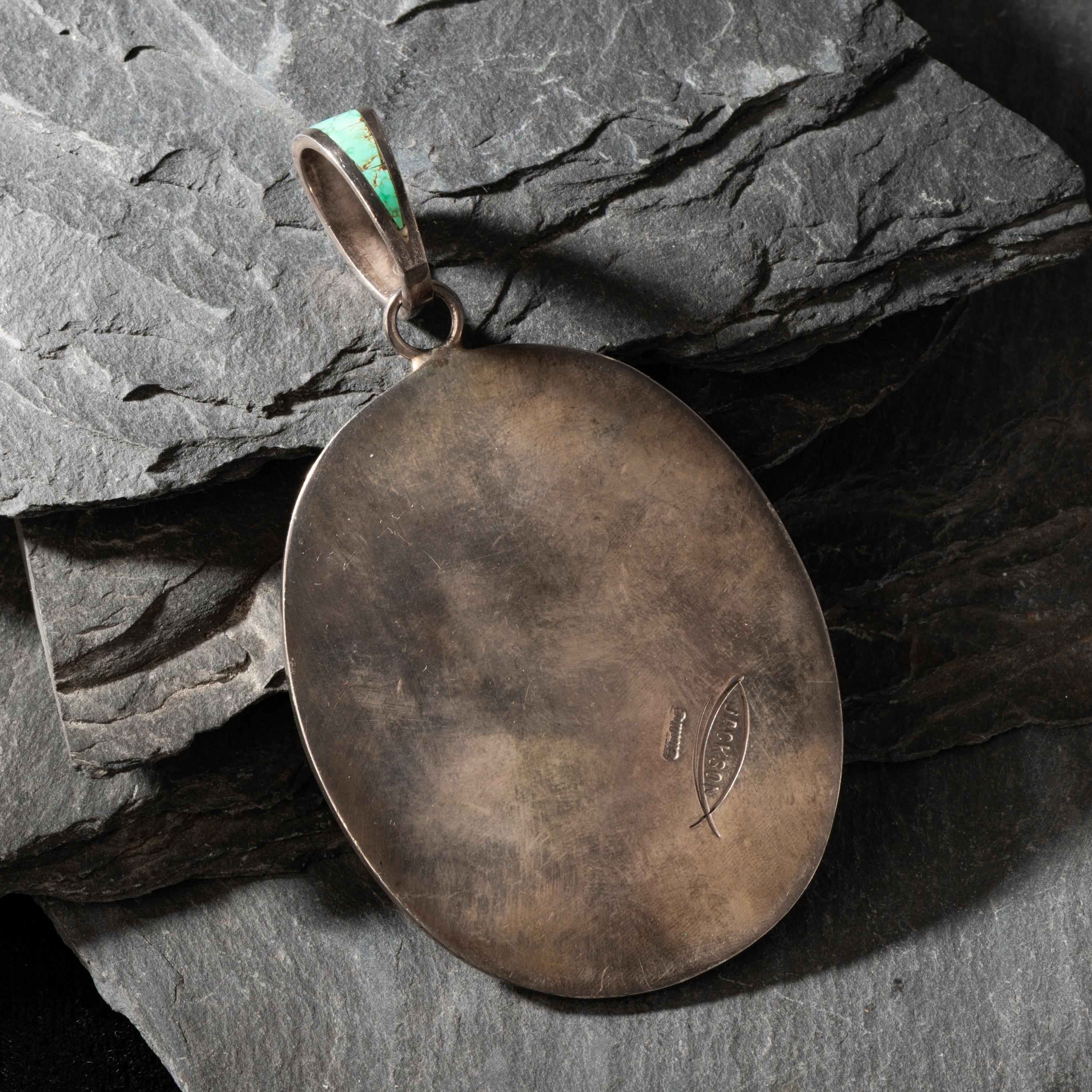 Tommy Jackson (Diné, b. 1958) — Sterling Silver and Carrico Lake Turquoise Pendant