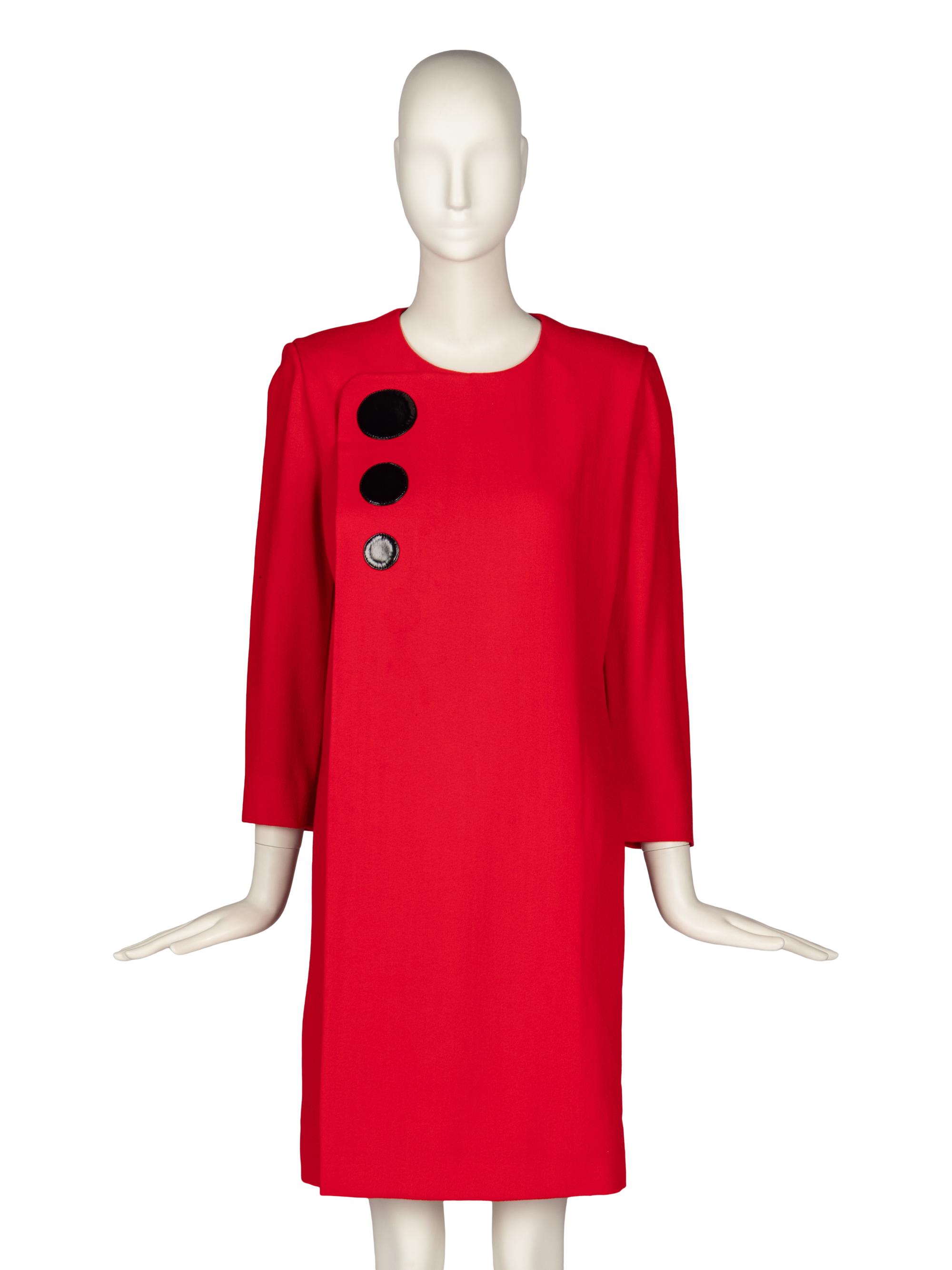 Pierre Cardin Haute Couture Red Dress with Vinyl Accents