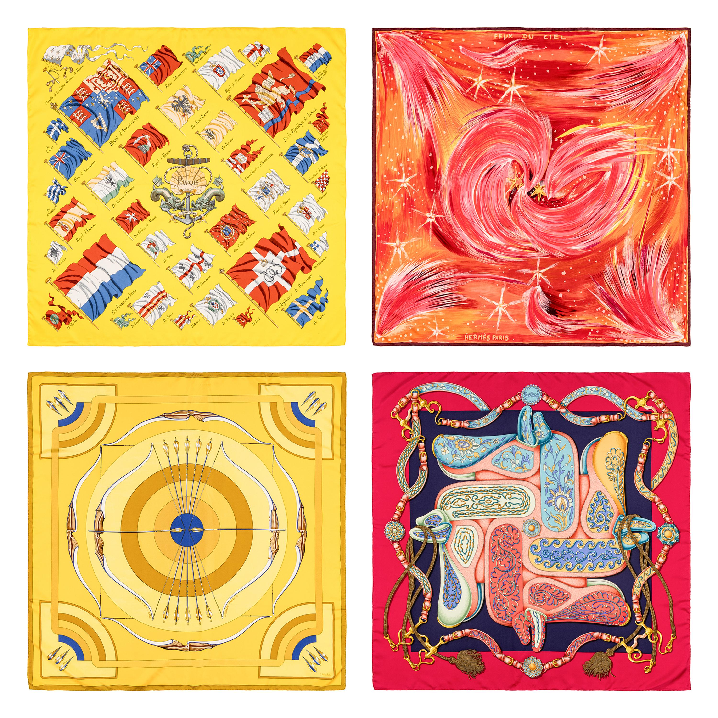 Hermès, Four Silk Scarves 90
