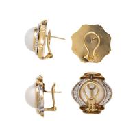 TWO PAIRS OF CULTURED MABE PEARL AND DIAMOND EARCLIPS