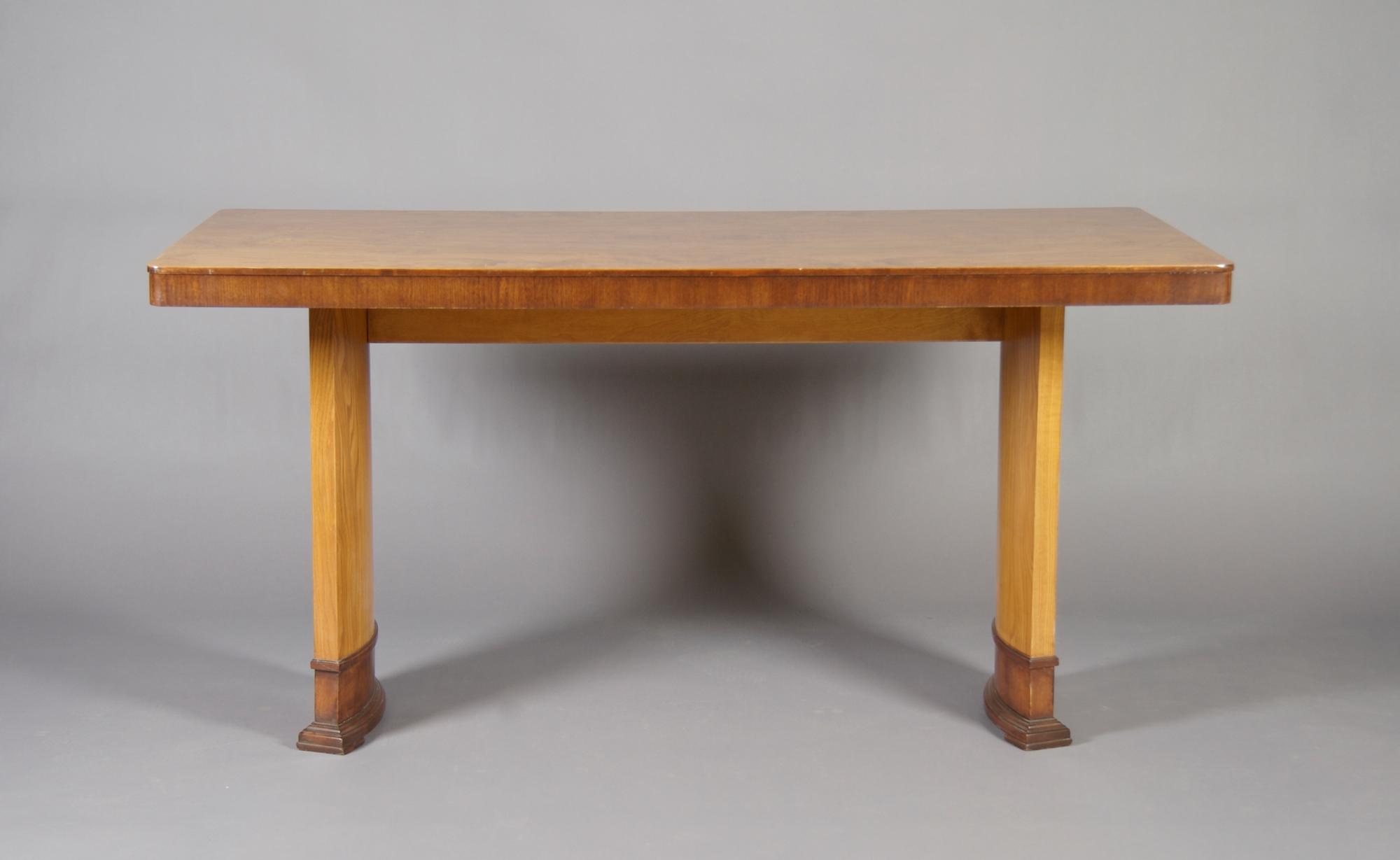A Swedish Walnut Library Table, Height 30 x width 59 x depth 31 1/2 inches.