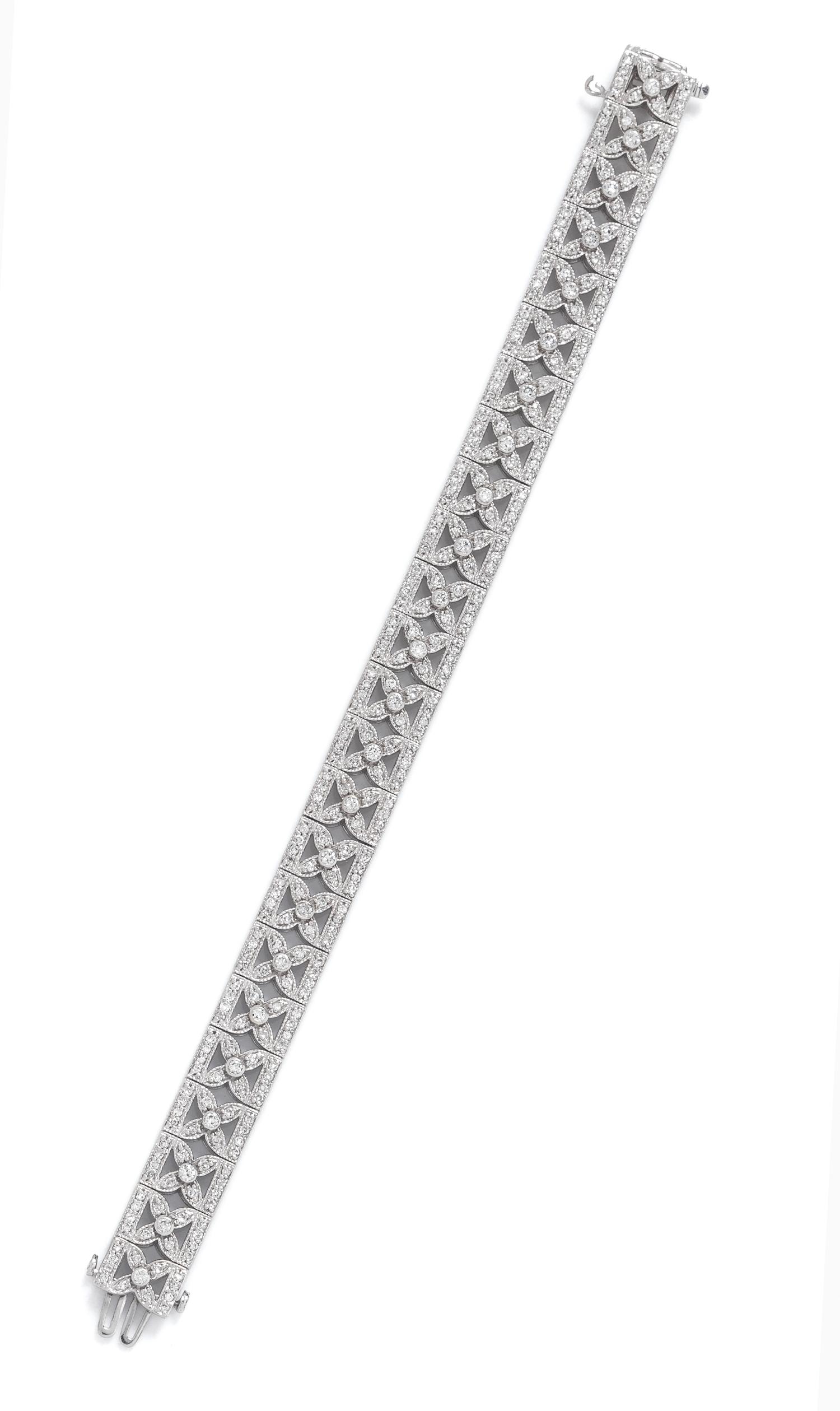 A 14 Karat White Gold and Diamond Bracelet,