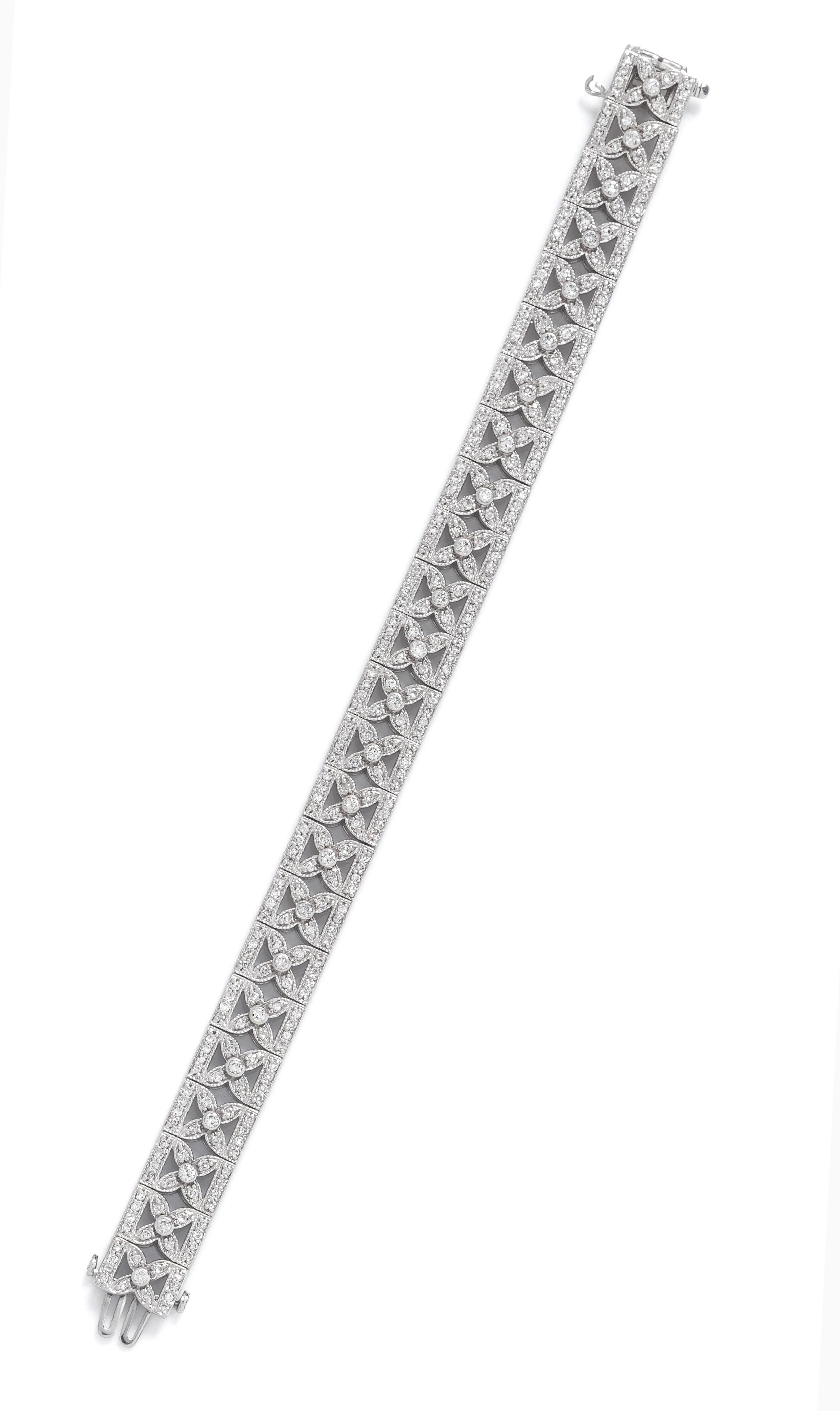 A 14 Karat White Gold and Diamond Bracelet,