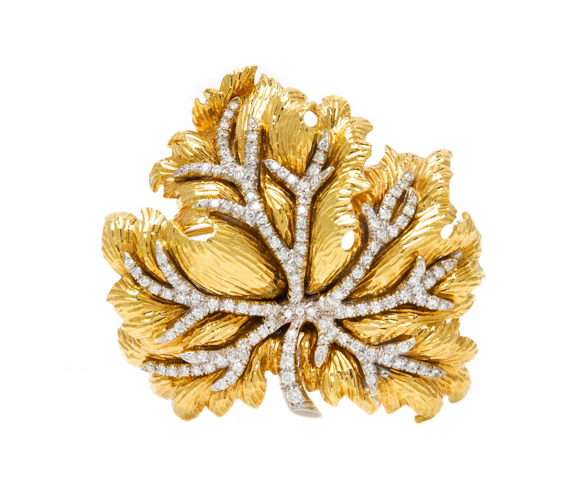 An 18 Karat Bicolor Gold and Diamond Leaf Brooch, Tiffany & Co., Italy, 24.20 dwts.