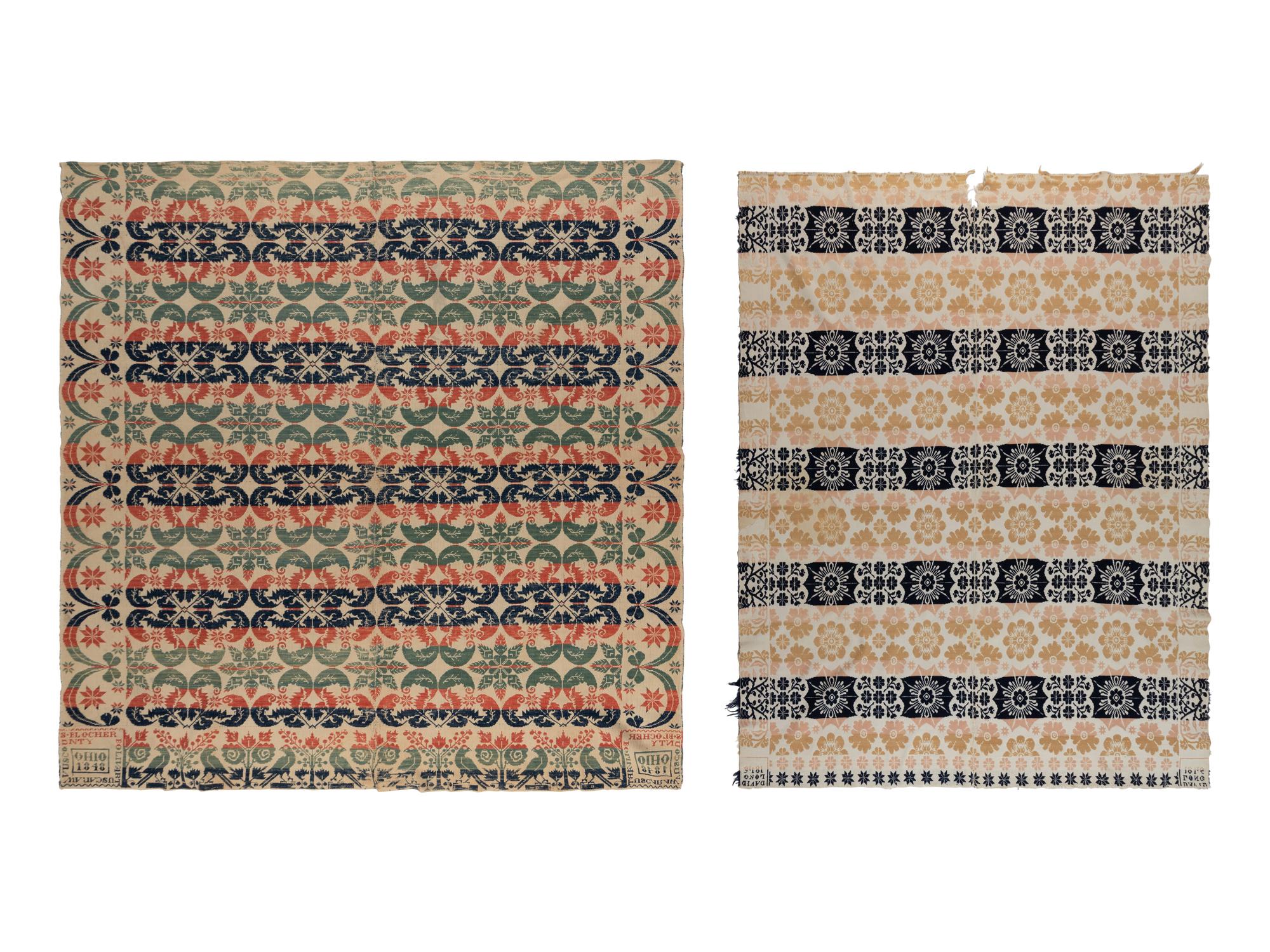Two Cotton and Wool Jacquard Coverlets