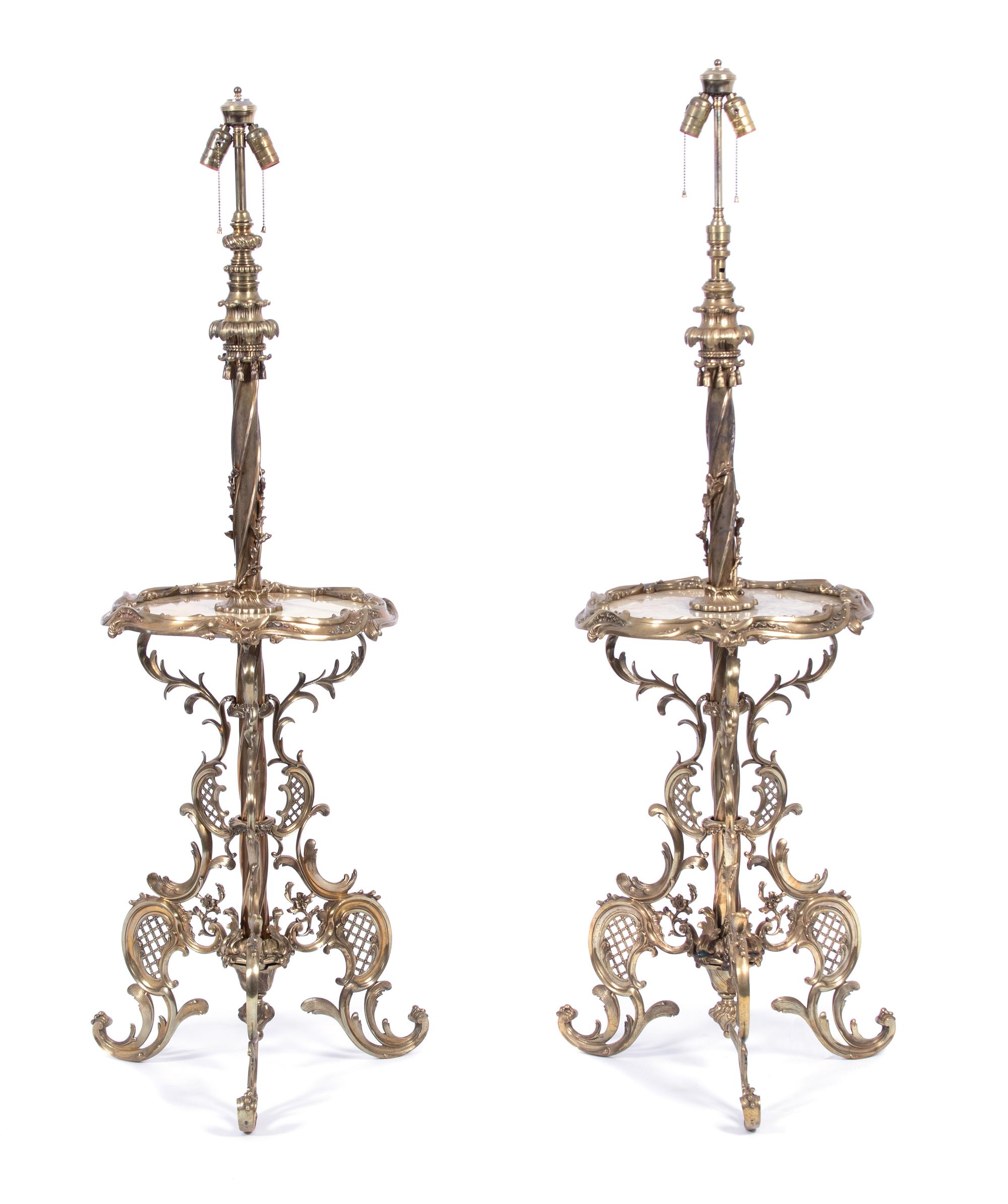 A Pair of Rococo Style Gilt Bronze and Onyx Lamp Tables — 20TH CENTURY