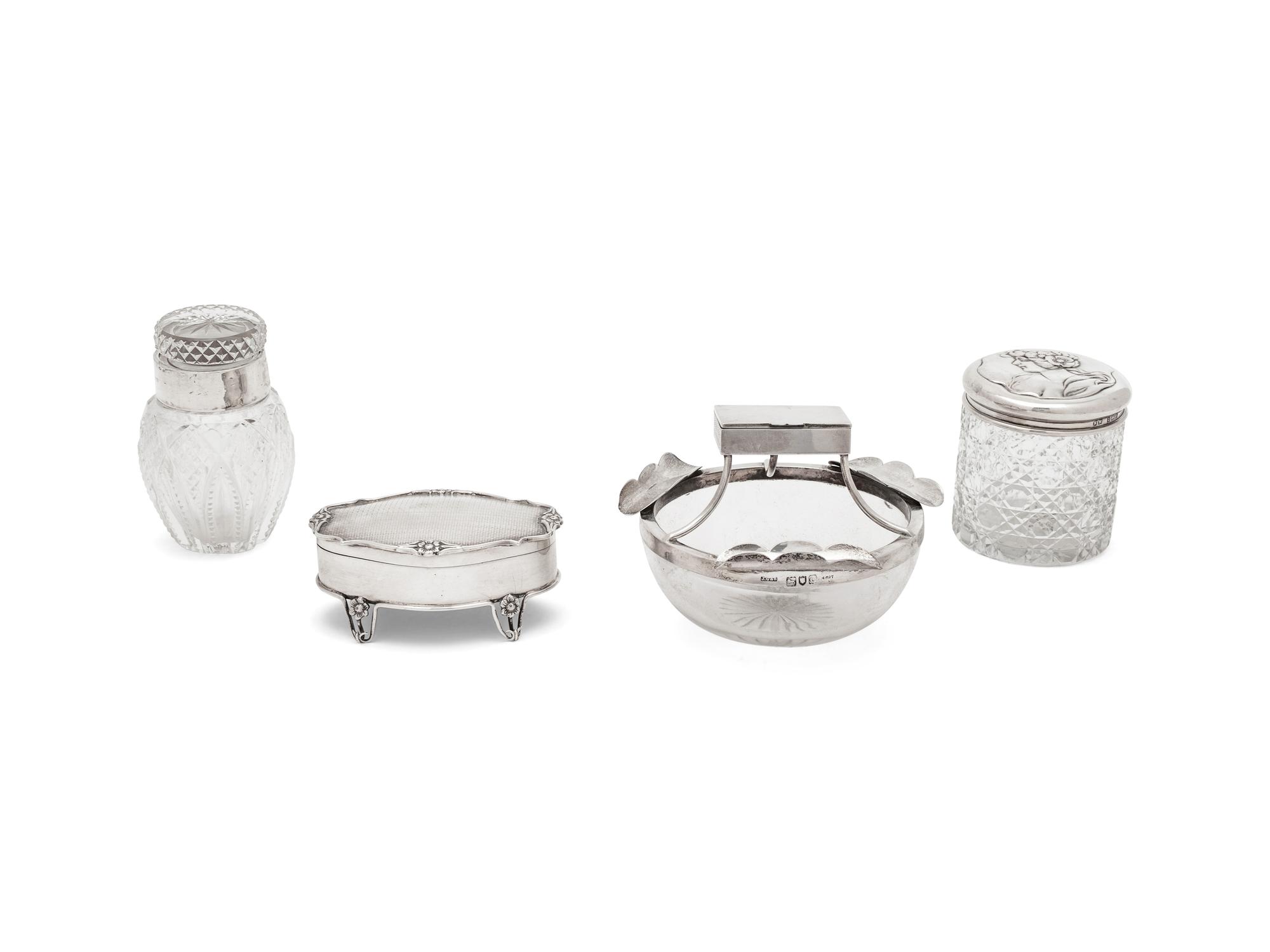 Four English Silver Mounted Dresser Items