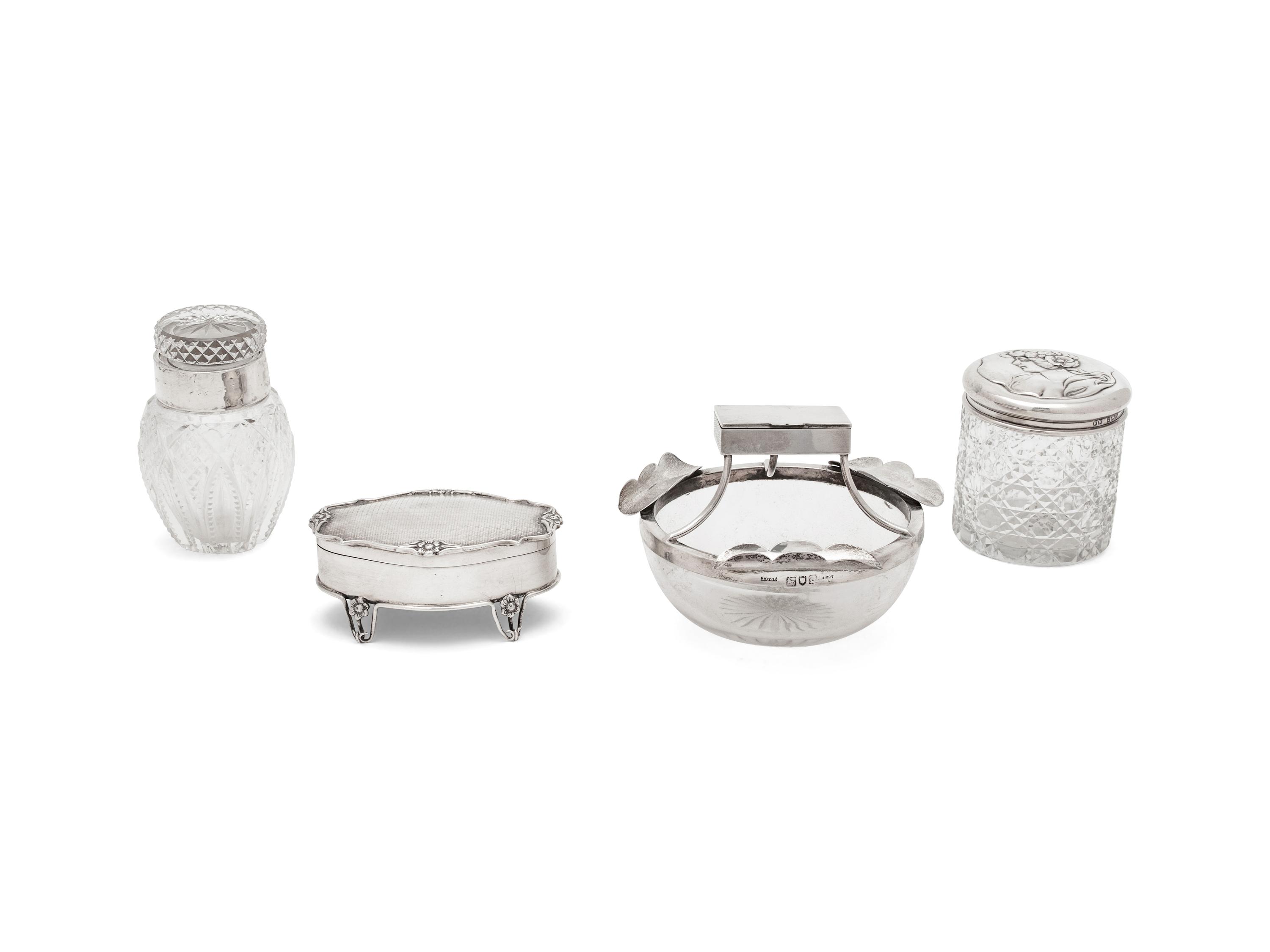Four English Silver Mounted Dresser Items