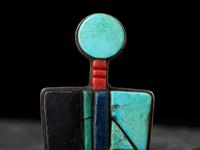 Large Silver Figural Pendant with Mosaic Inlay