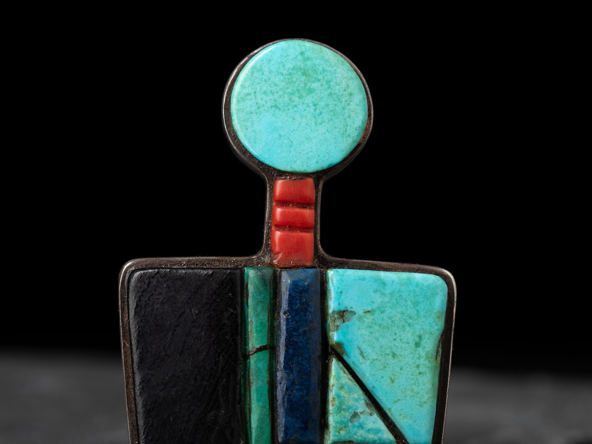 Large Silver Figural Pendant with Mosaic Inlay