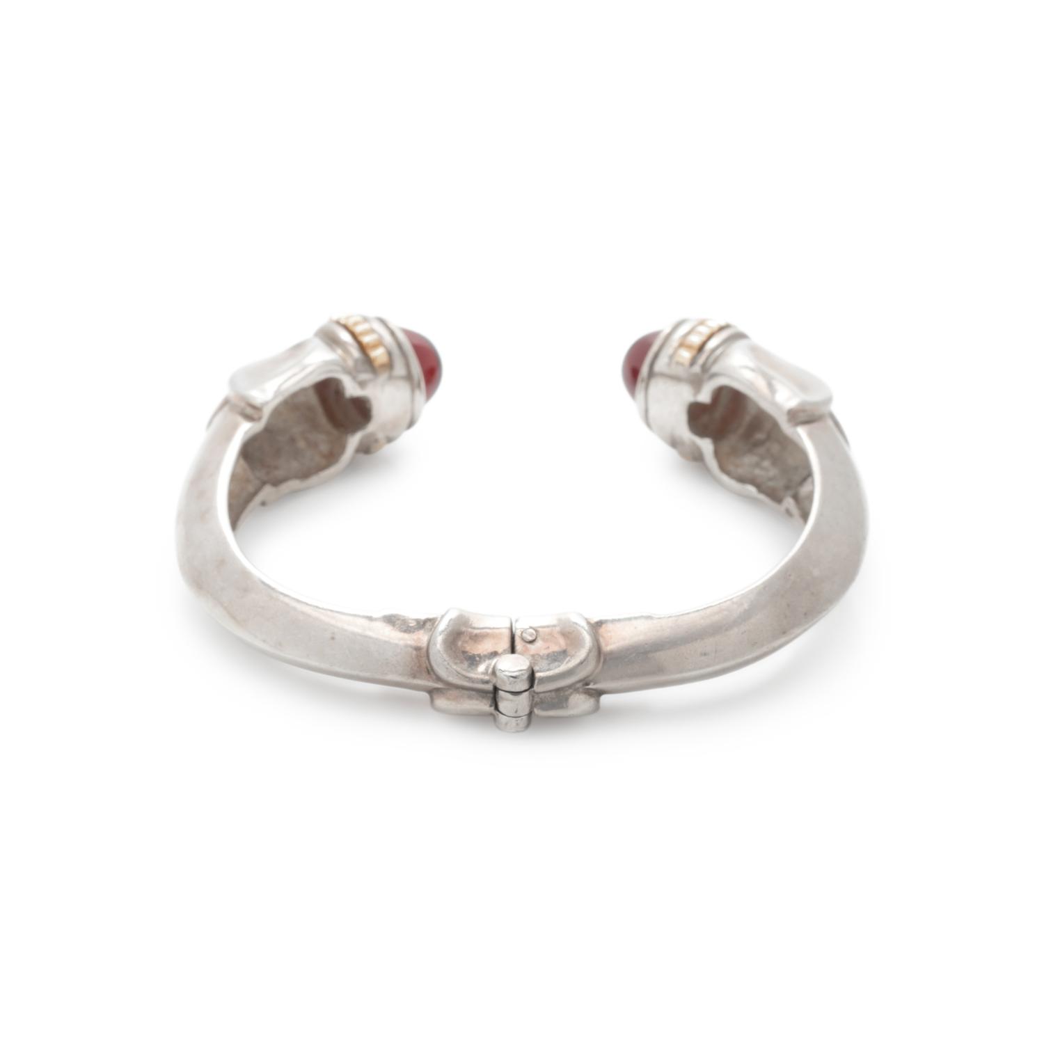 STERLING SILVER, YELLOW GOLD AND GEMSTONE CUFF BRACELET