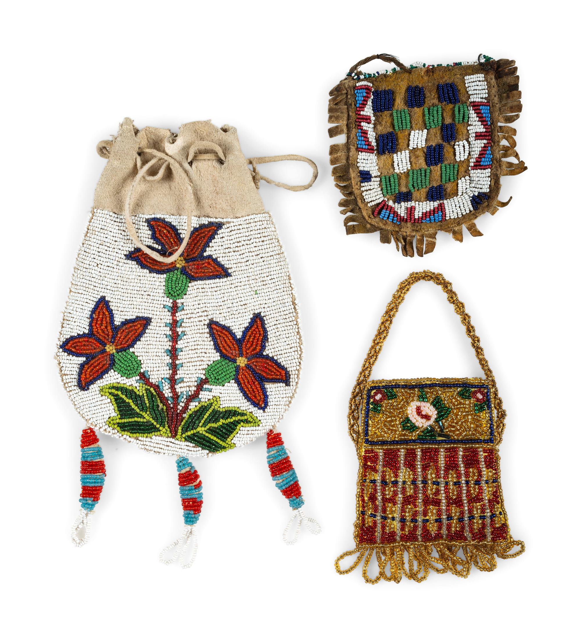 Cheyenne Youth's Moccasins AND Plains Beaded Bags