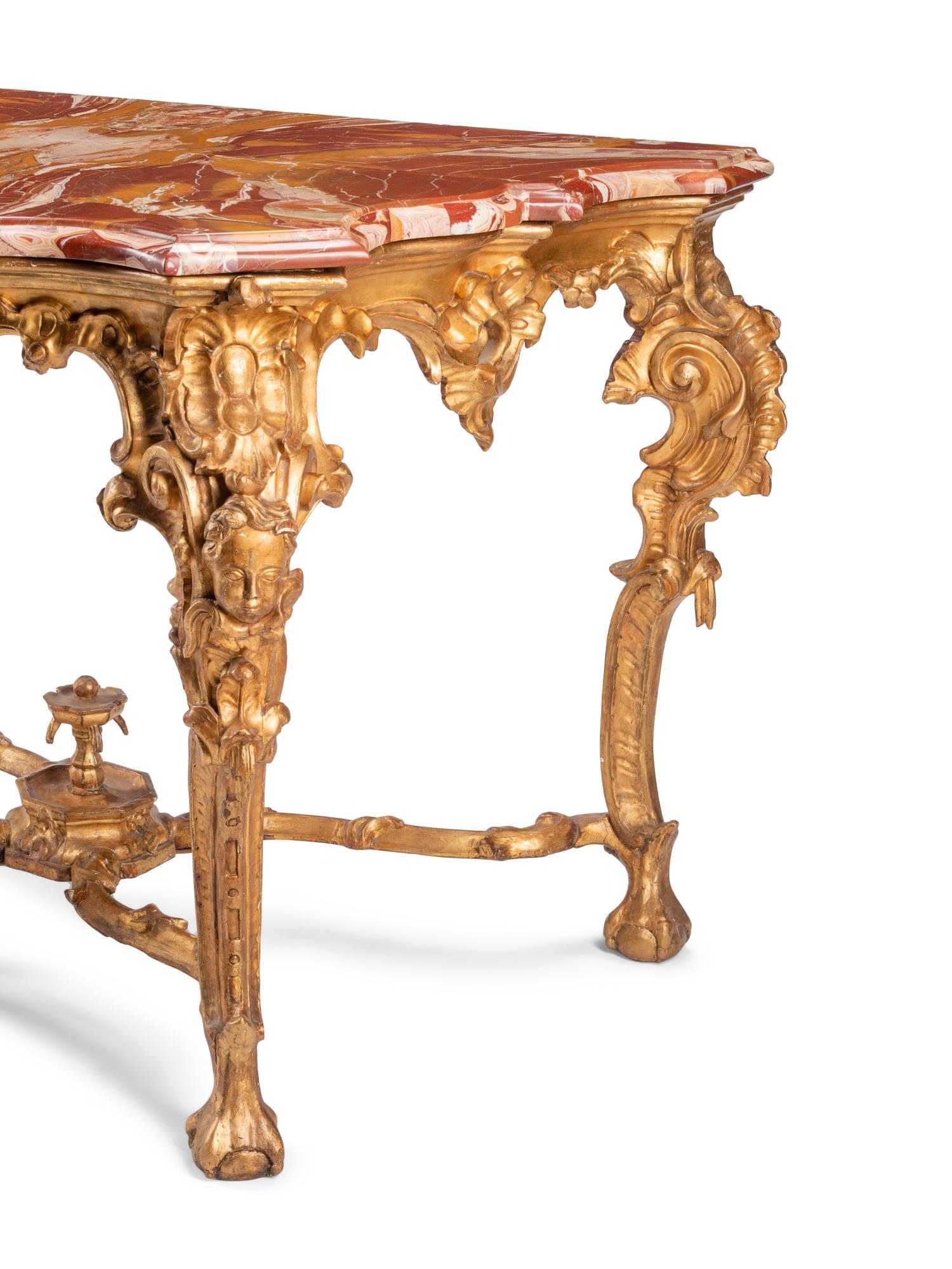 A South Italian Giltwood Marble-Top Console Table