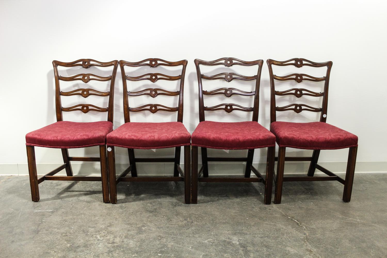 A Set of Four Chippendale Style Mahogany Ribbon Back Side Chairs Height 37 inches. — 20TH CENTURY