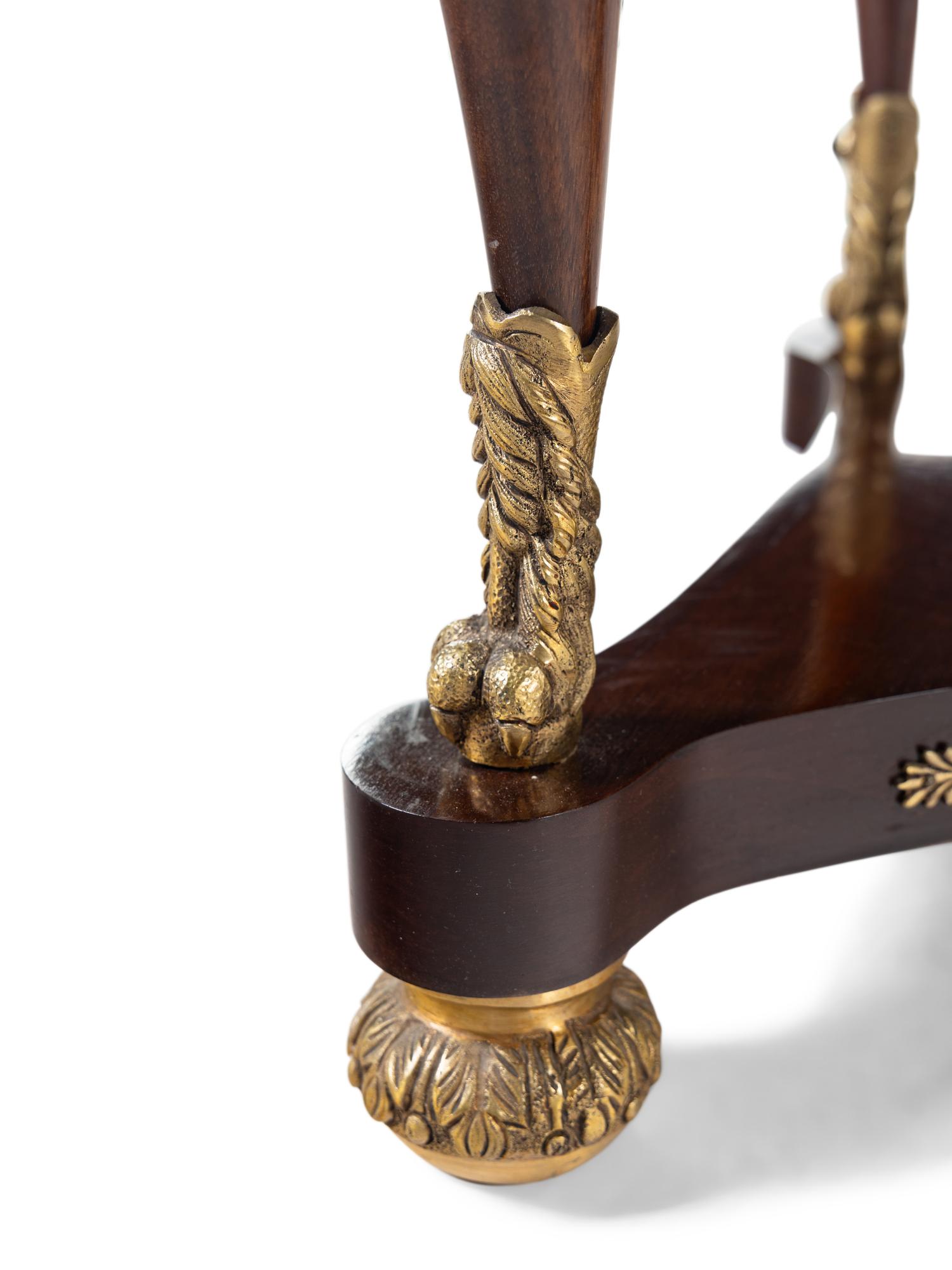 A Pair of Empire Style Gilt Bronze Mounted Mahogany Side Tables
