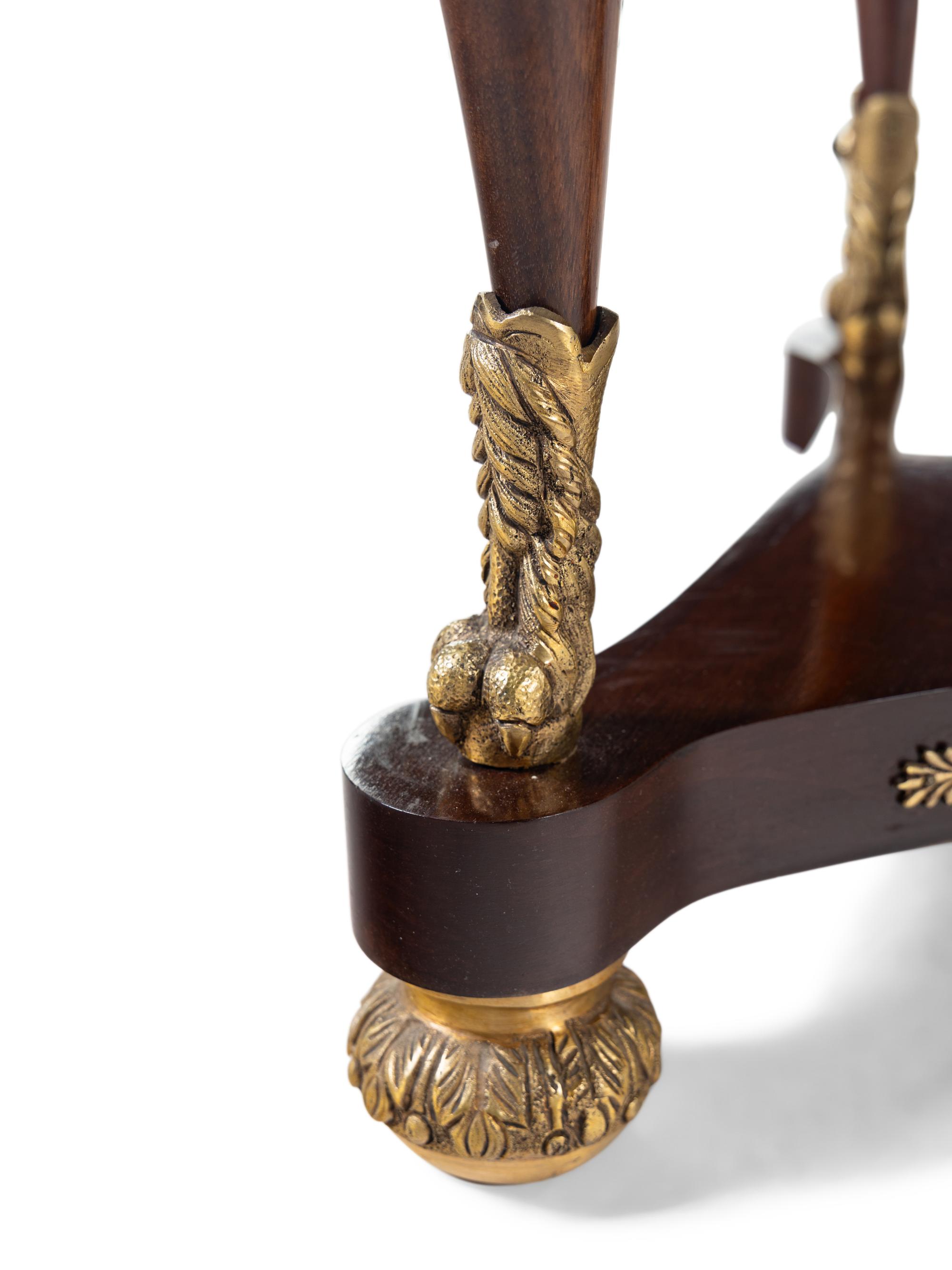 A Pair of Empire Style Gilt Bronze Mounted Mahogany Side Tables