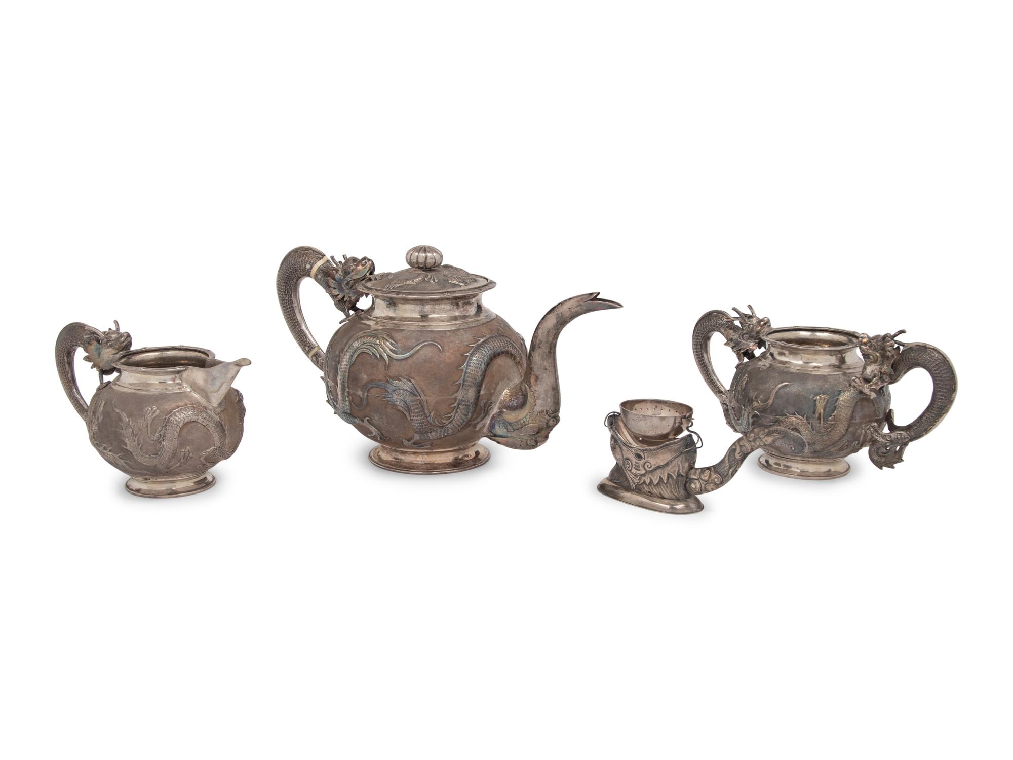Four Chinese and Vietnamese Export Silver Tea Wares