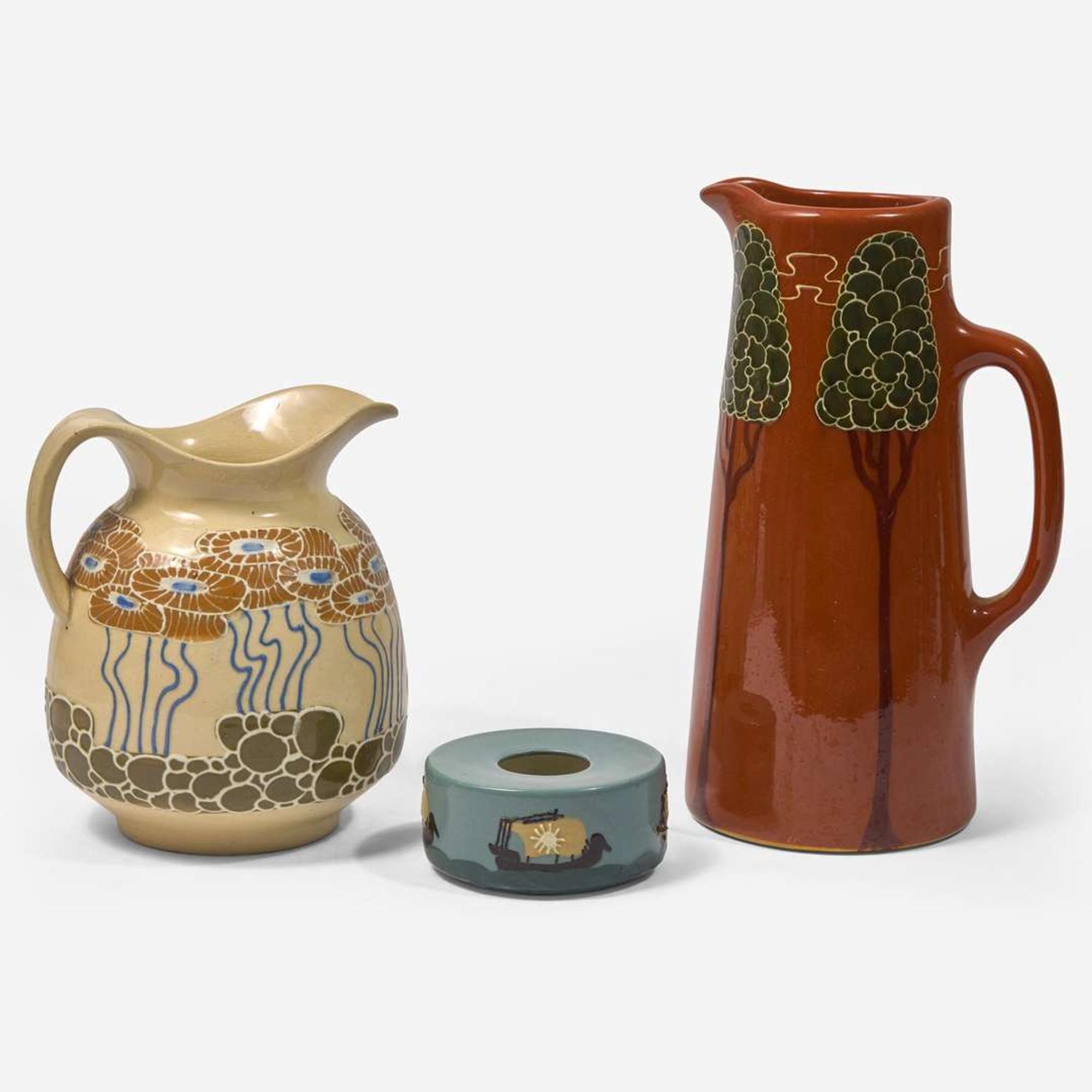 Frederick Hurten Rhead (British-American, 1880-1942) and Attributed Three Faience Vessels, USA, circa 1903