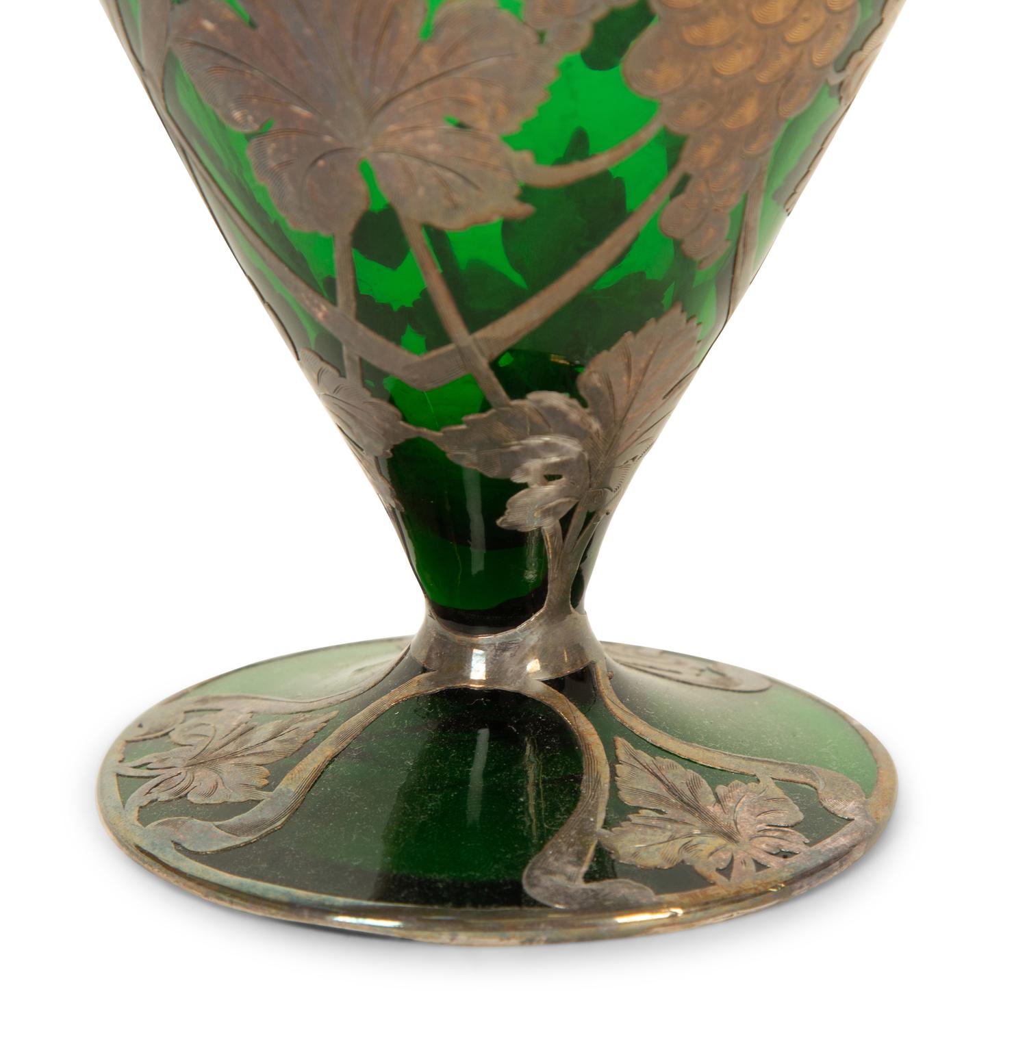 An American Silver Overlaid Green Glass Decanter