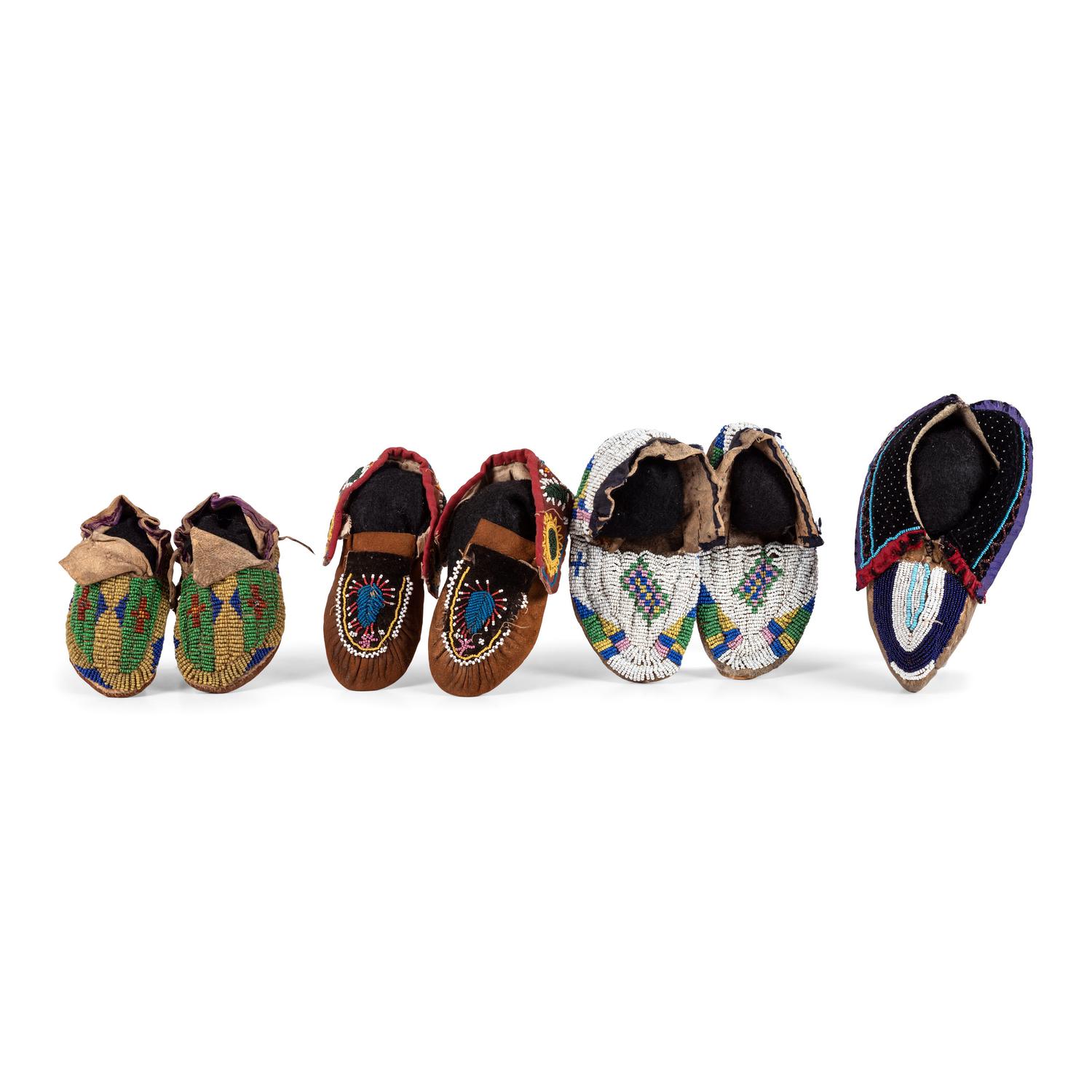 Group of Plains and Northeastern Child's Beaded Hide Moccasins