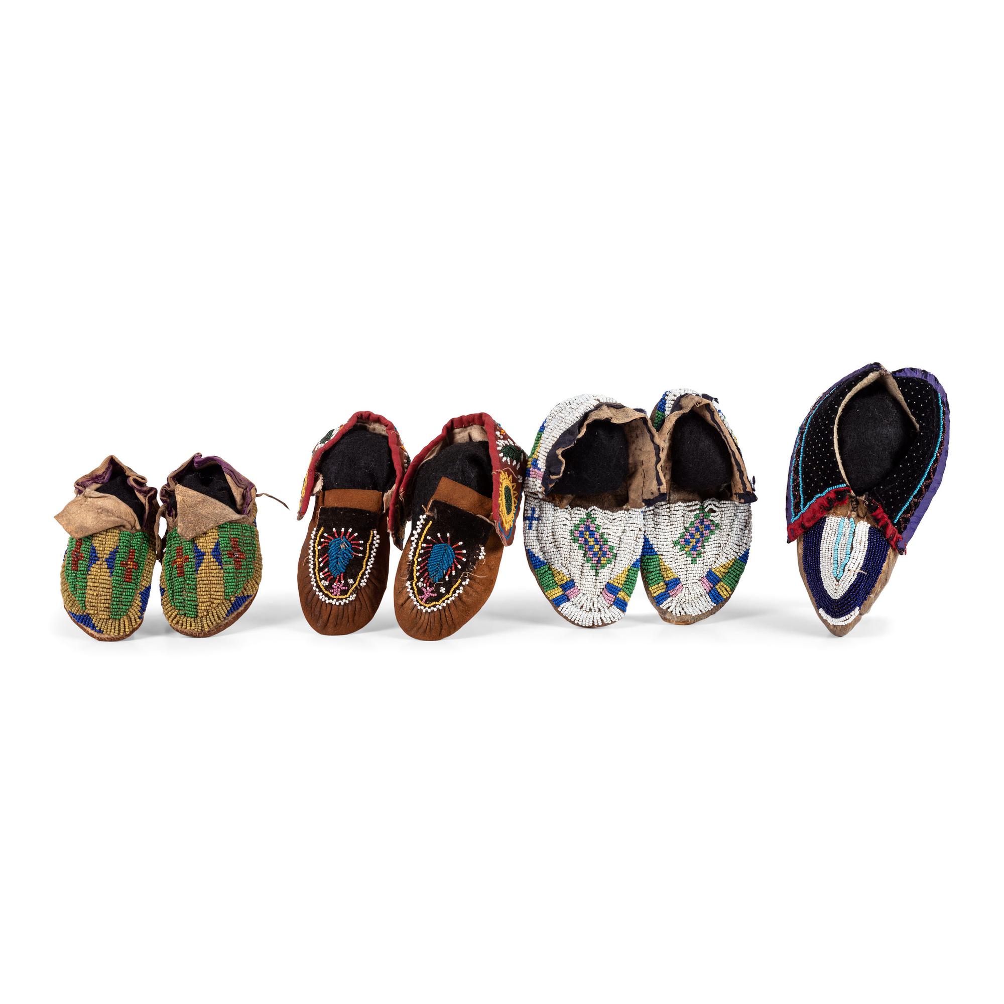 Group of Plains and Northeastern Child's Beaded Hide Moccasins