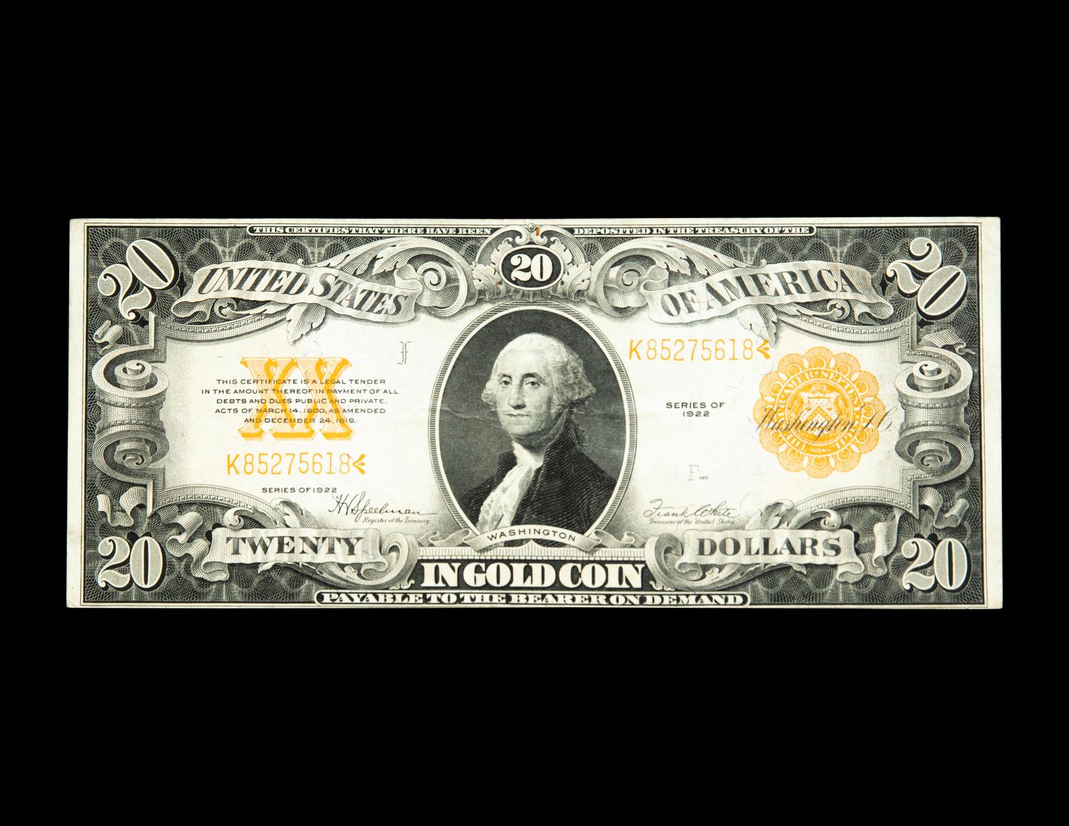 A Series 1922 $20 Gold Certificate