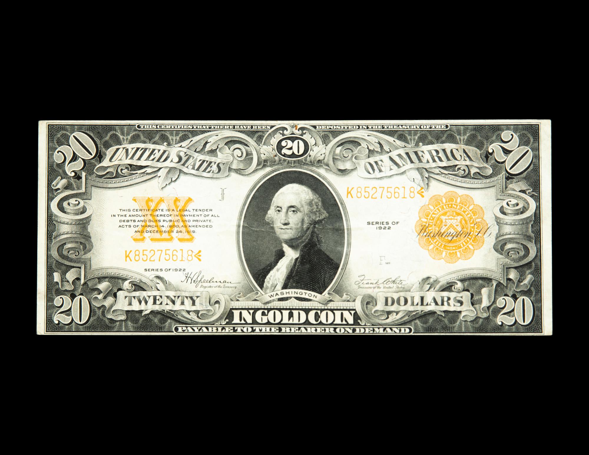 A Series 1922 $20 Gold Certificate