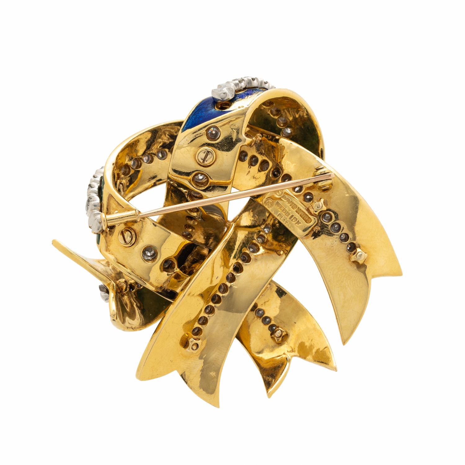 DAVID WEBB, YELLOW GOLD, ENAMEL, AND DIAMOND BROOCH