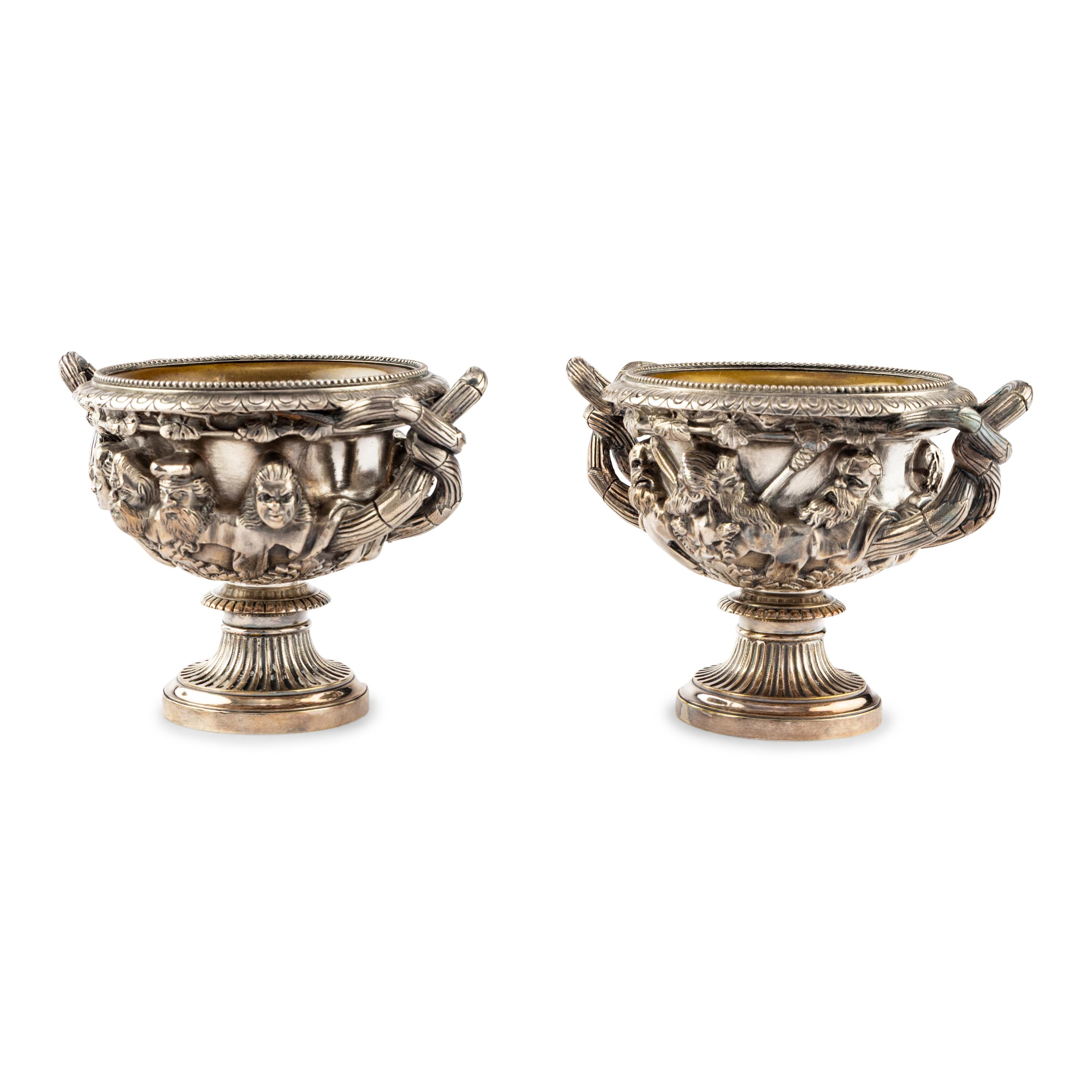 A Pair of Silvered Bronze Models of the Warwick and Albani Vases