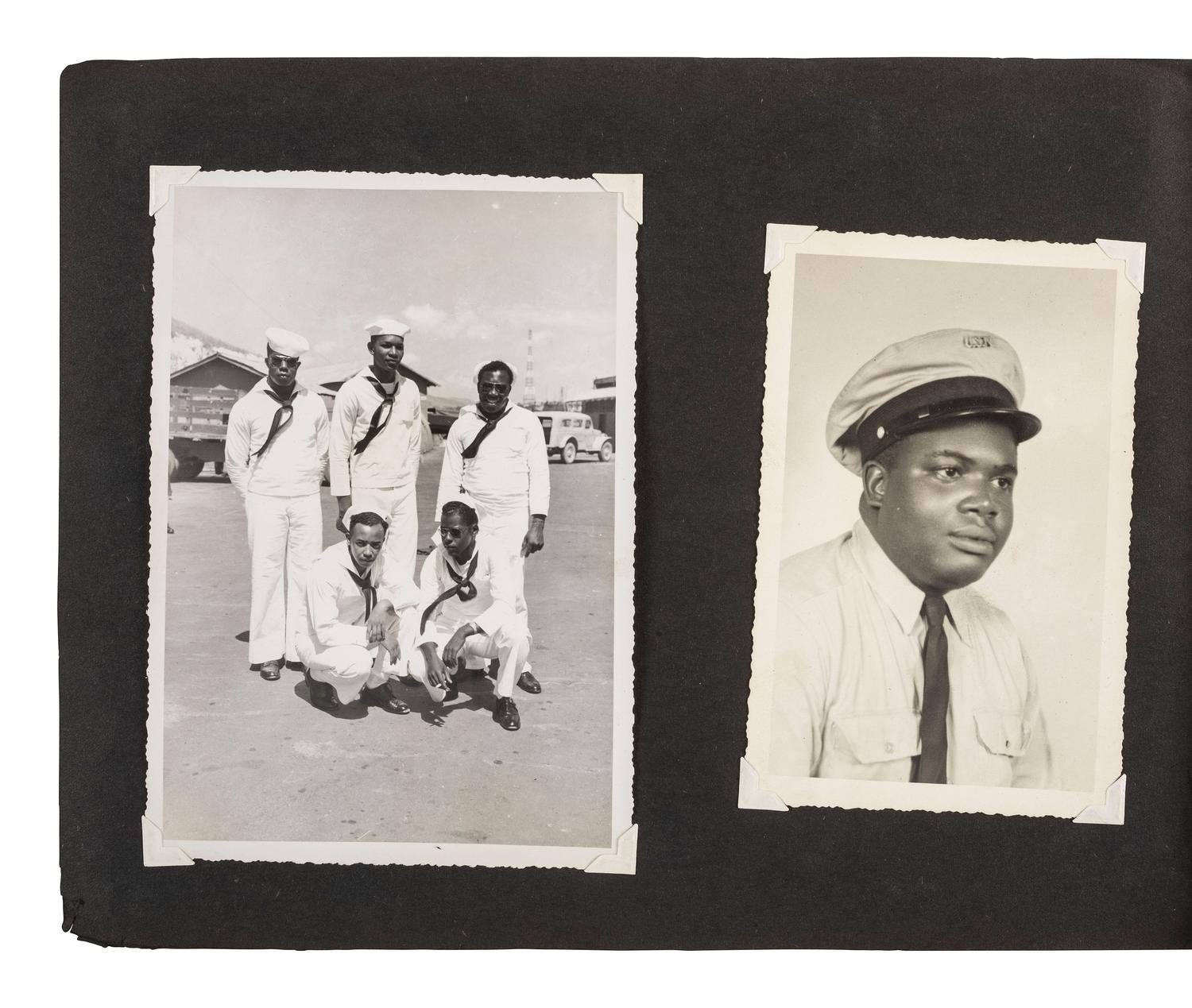 [KOREAN WAR]. Photograph album featuring African American sailors during the Korean War.