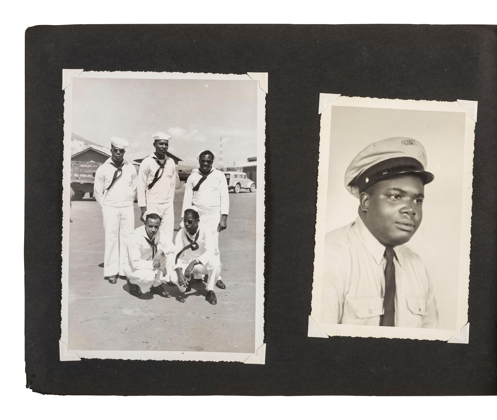 [KOREAN WAR]. Photograph album featuring African American sailors during the Korean War.