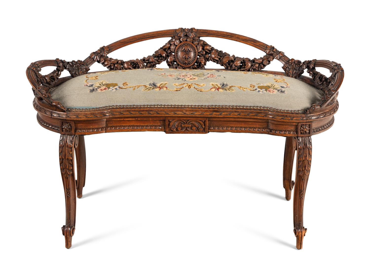 A Louis XVI Style Carved Walnut Window Seat