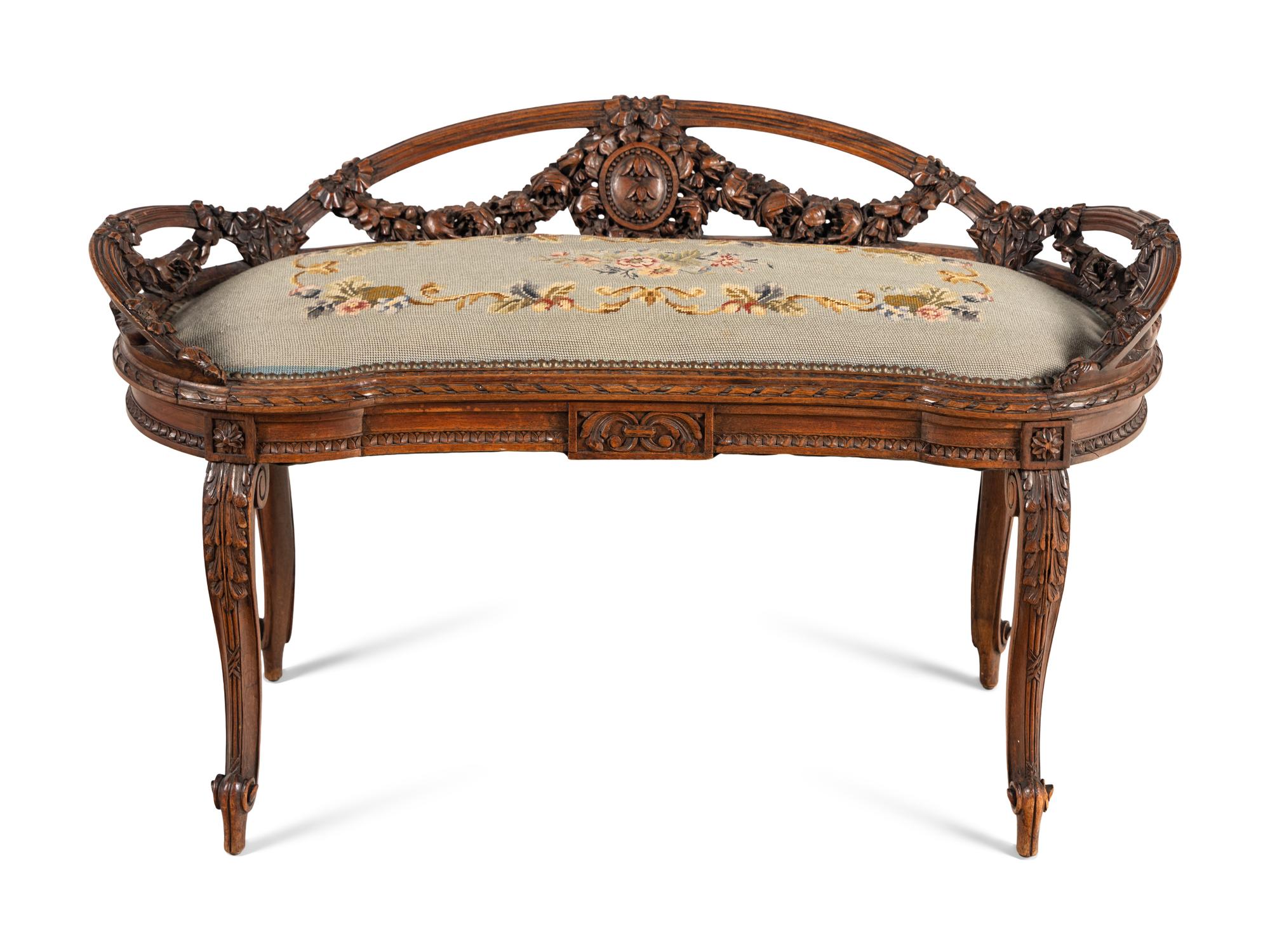 A Louis XVI Style Carved Walnut Window Seat
