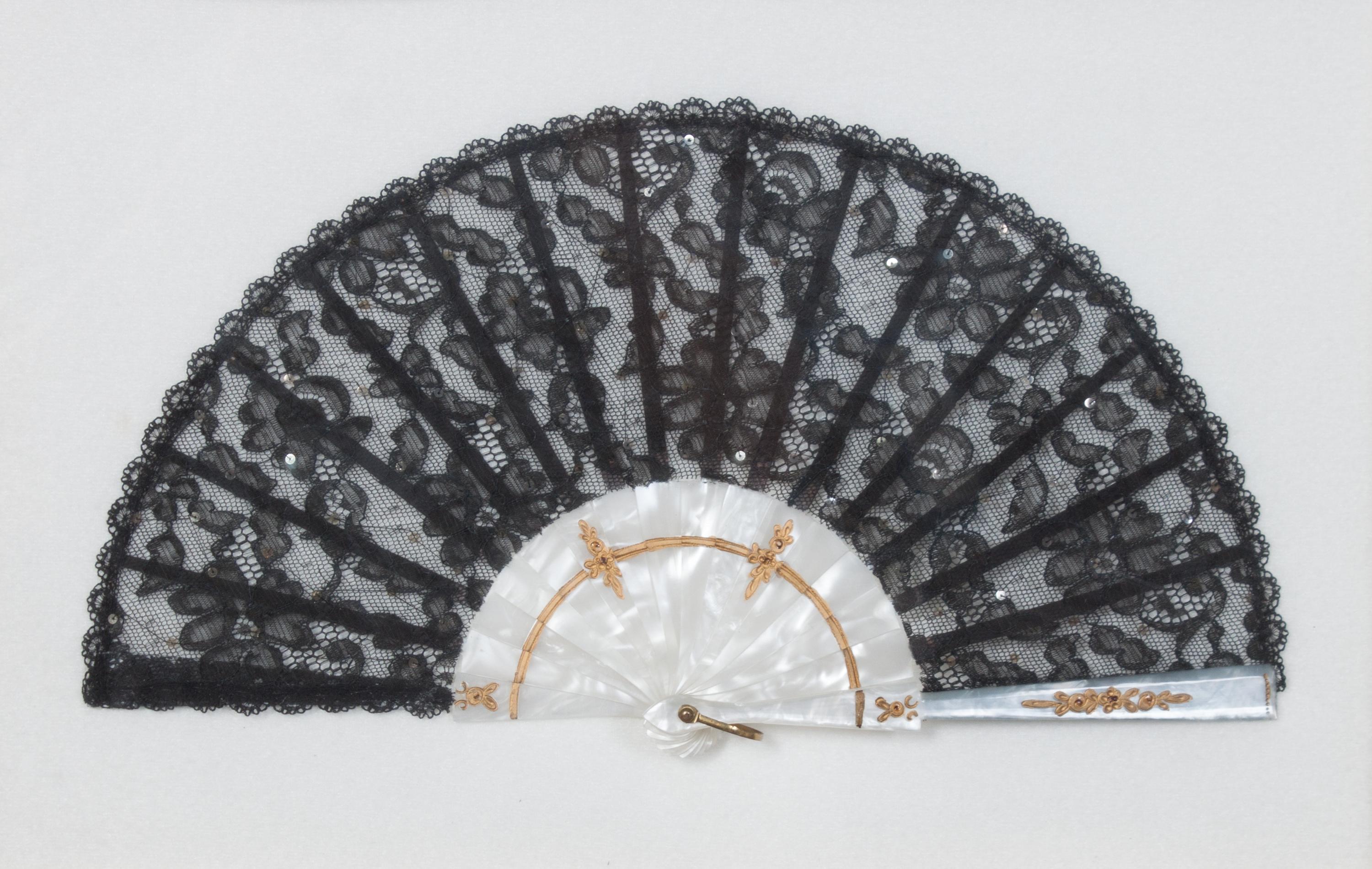 Five French Painted Paper Fans Width of first 15 1/2 inches. — 20TH CENTURY