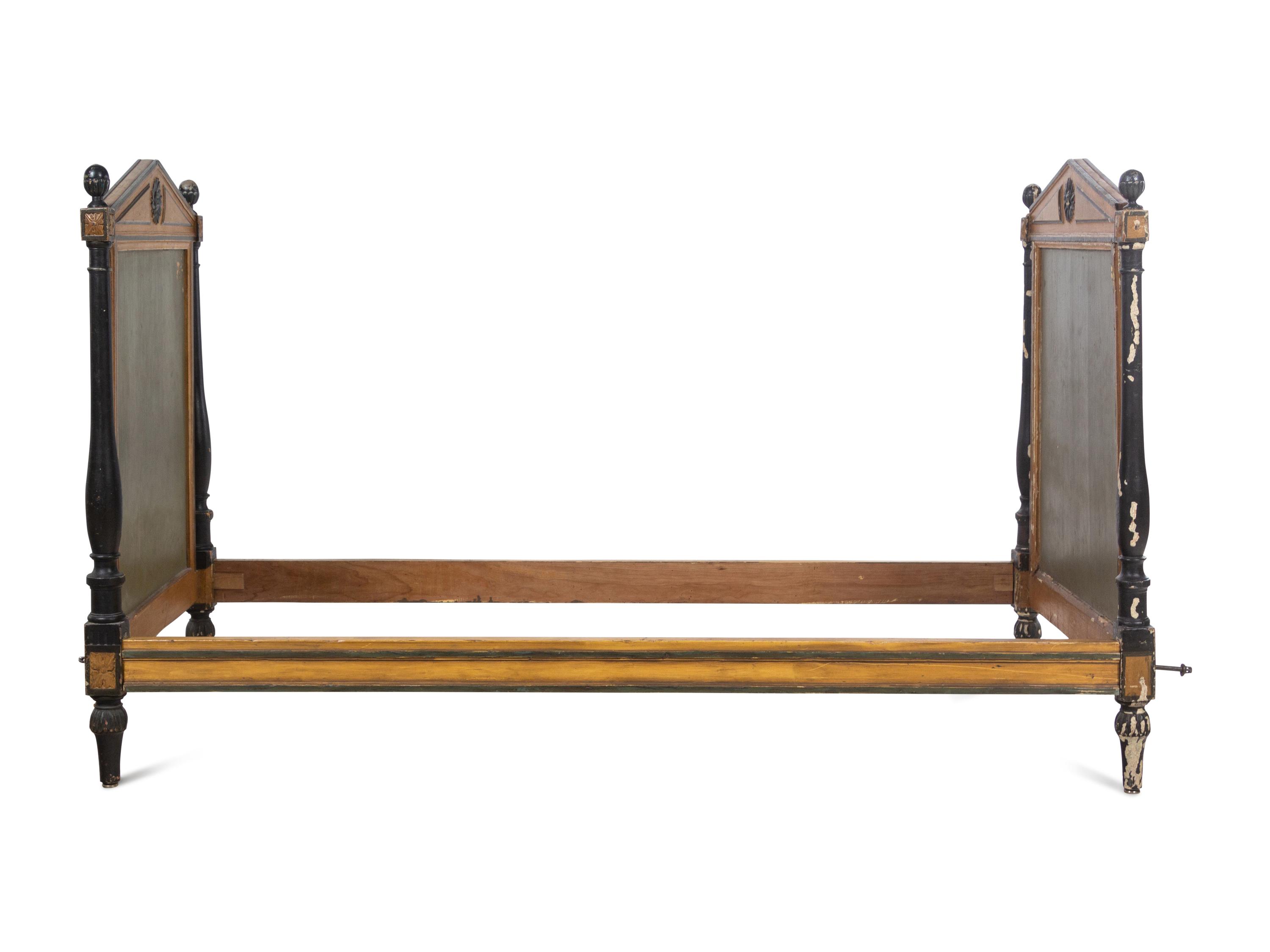 A Pair of Directoire Painted and Parcel Ebonized Daybeds