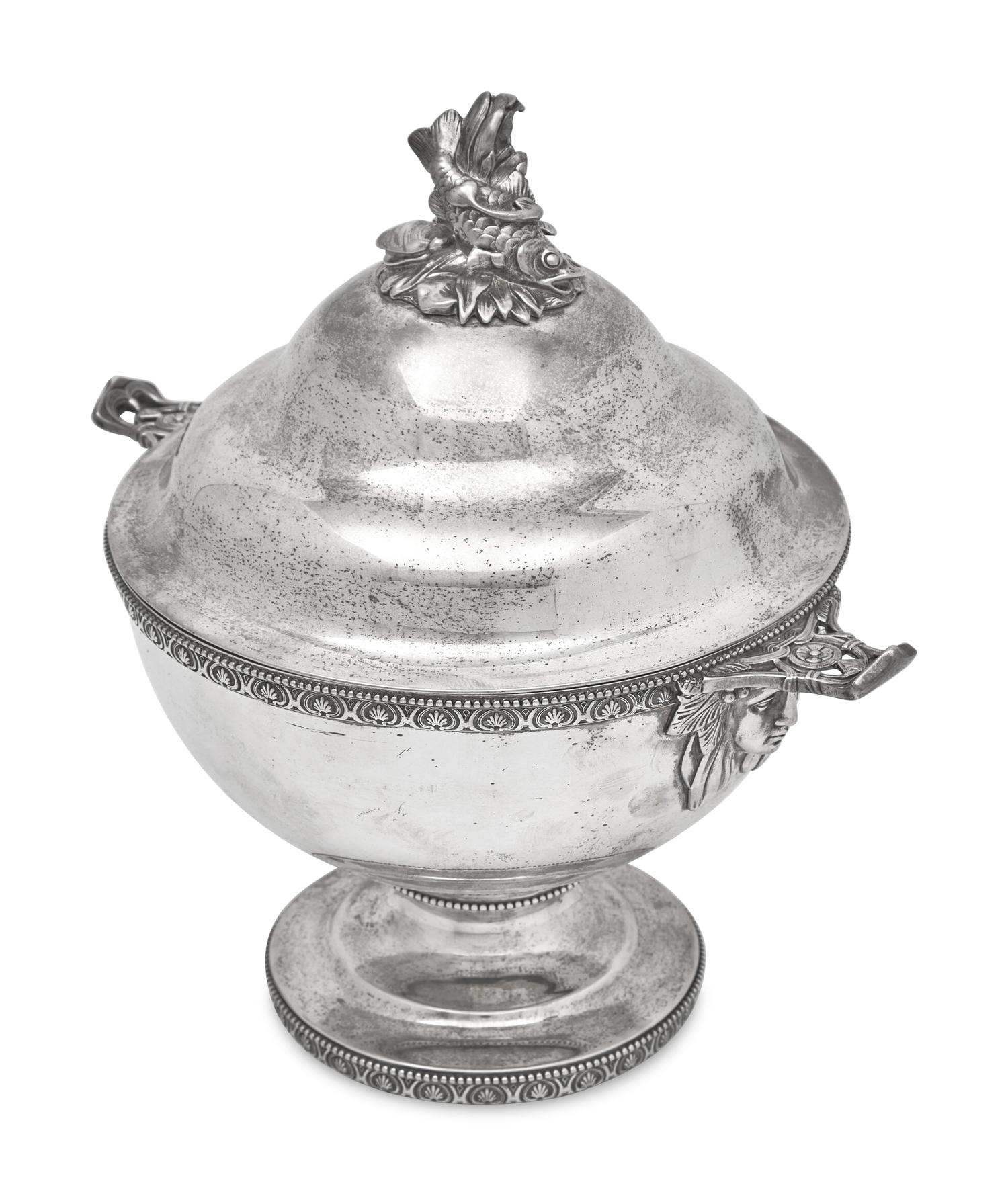 A Sterling Silver Footed and Covered Bowl with Fish Finial, John C. Moore & Son, Tiffany & Co., New York, NY, 1854-1869