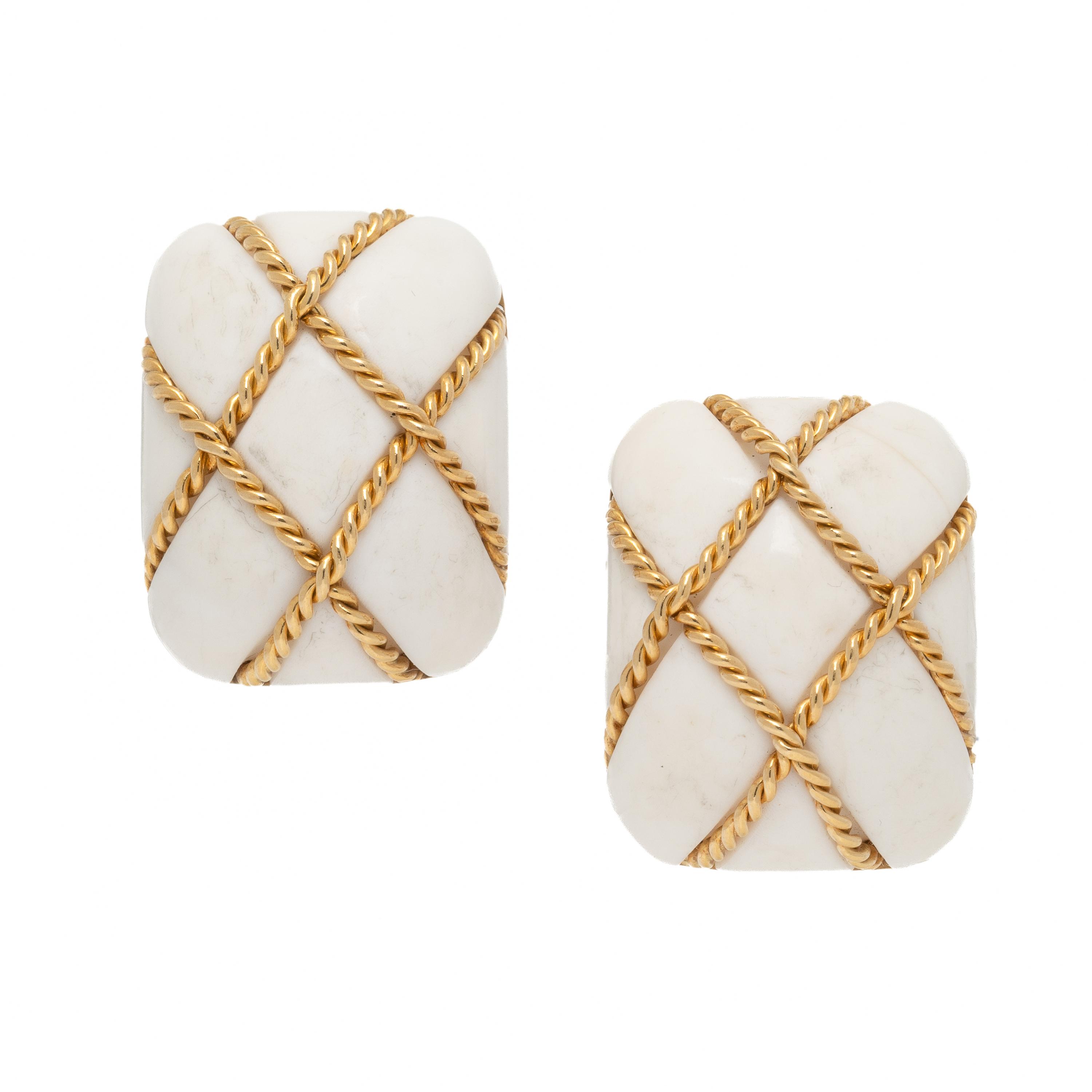 Seaman Schepps, White Coral and Yellow Gold 'Cage' Earrings
