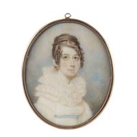 American School 19th century Portrait miniature of an elegant young lady in white