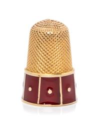 A Yellow Gold and Enamel Thimble, , the base decorated with red enamel panels.