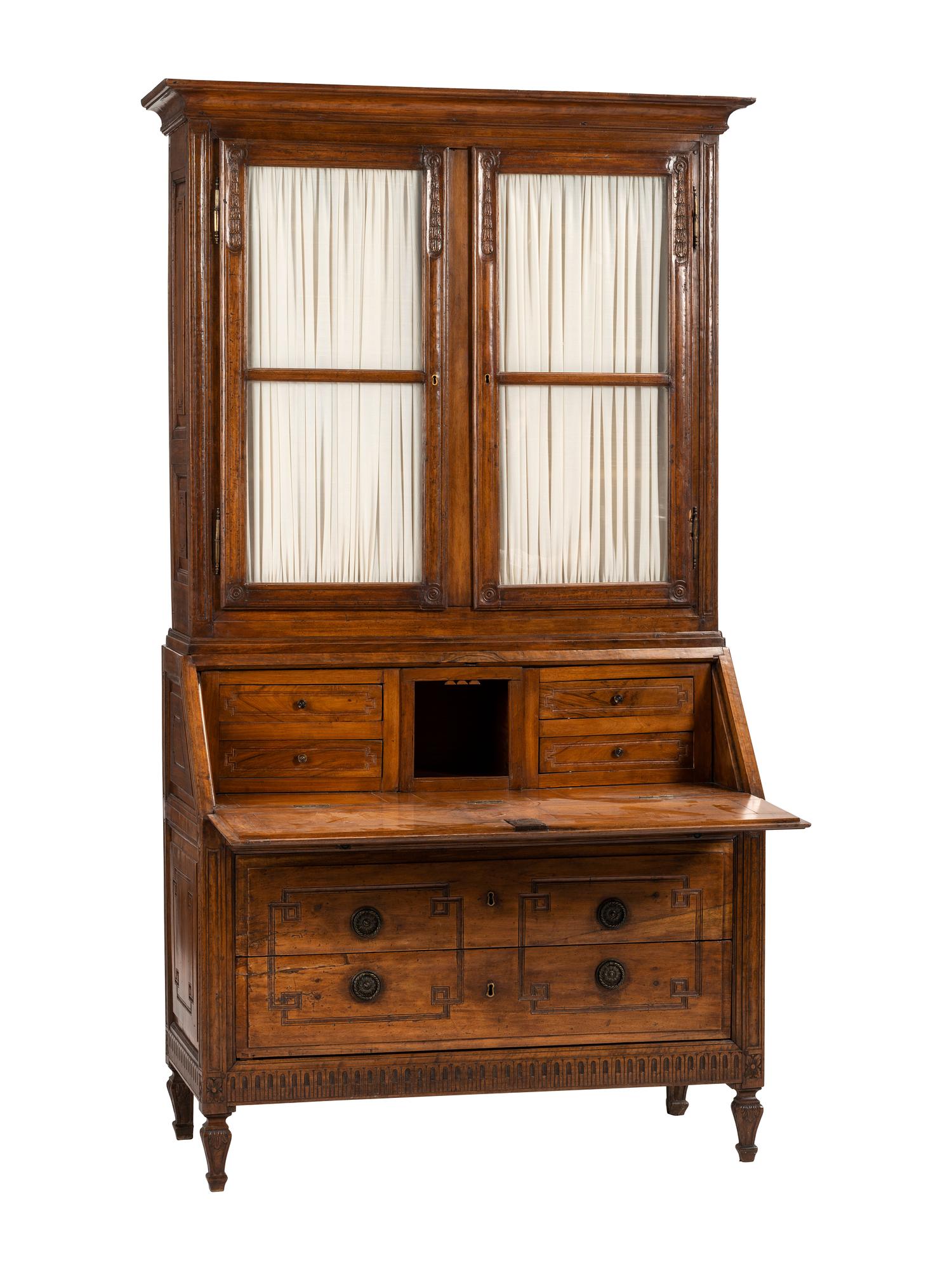 A Louis XVI Provincial Walnut Bureau Bookcase