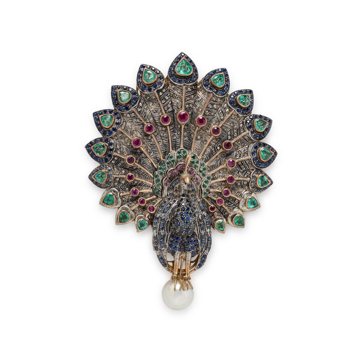MULTIGEM PEACOCK BROOCH
