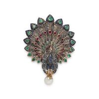 MULTIGEM PEACOCK BROOCH