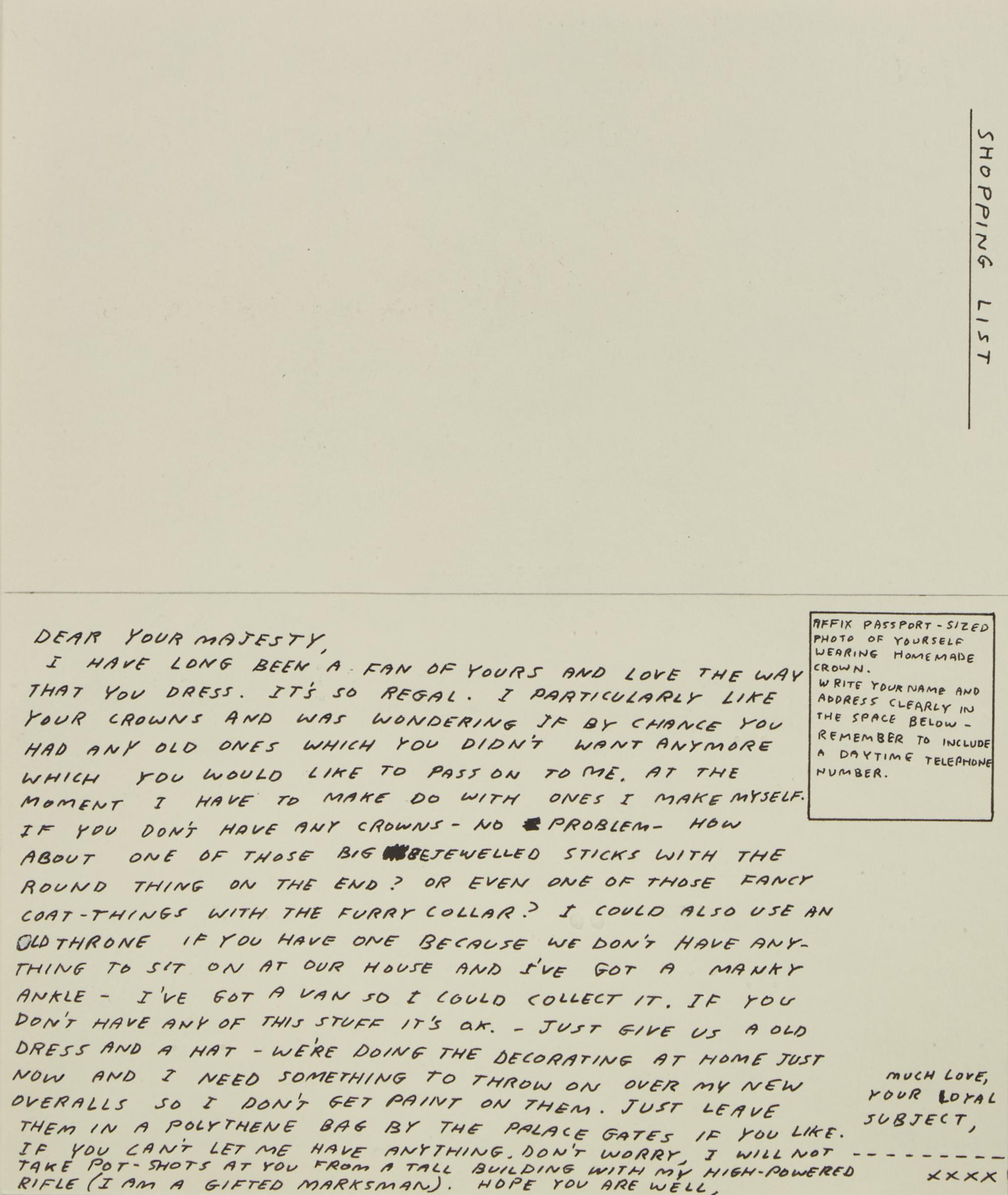 Untitled (Bam!) , 1997, Untitled (Draughtsman takes a shower) , 1997, Untitled (Dear Your Majesty) , 1997-99, Untitled (Trademarks) , 1999, Untitled (Crossword) , 1998 and Untitled , 2003 (a group of 6 works)